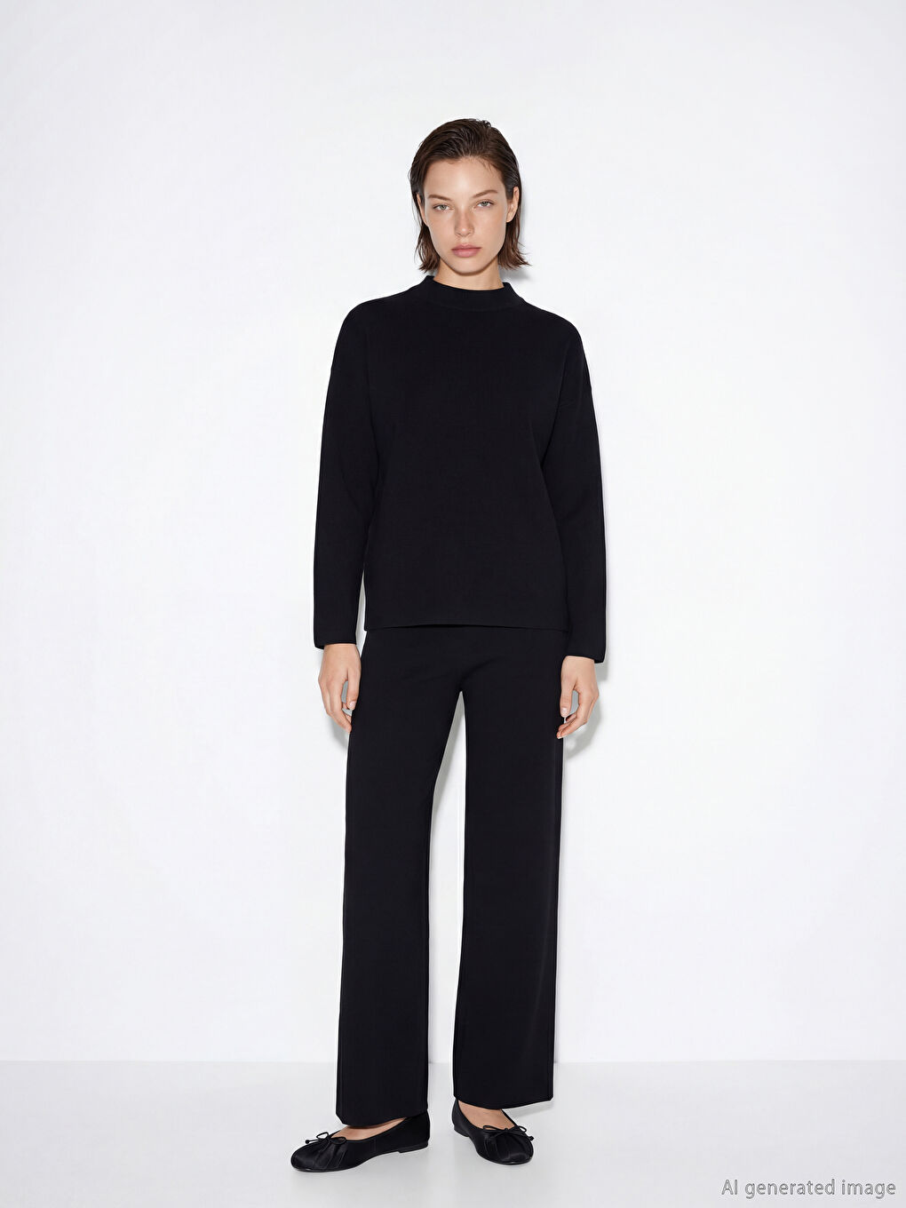 Женский трикотажный свитер с высоким воротником-1