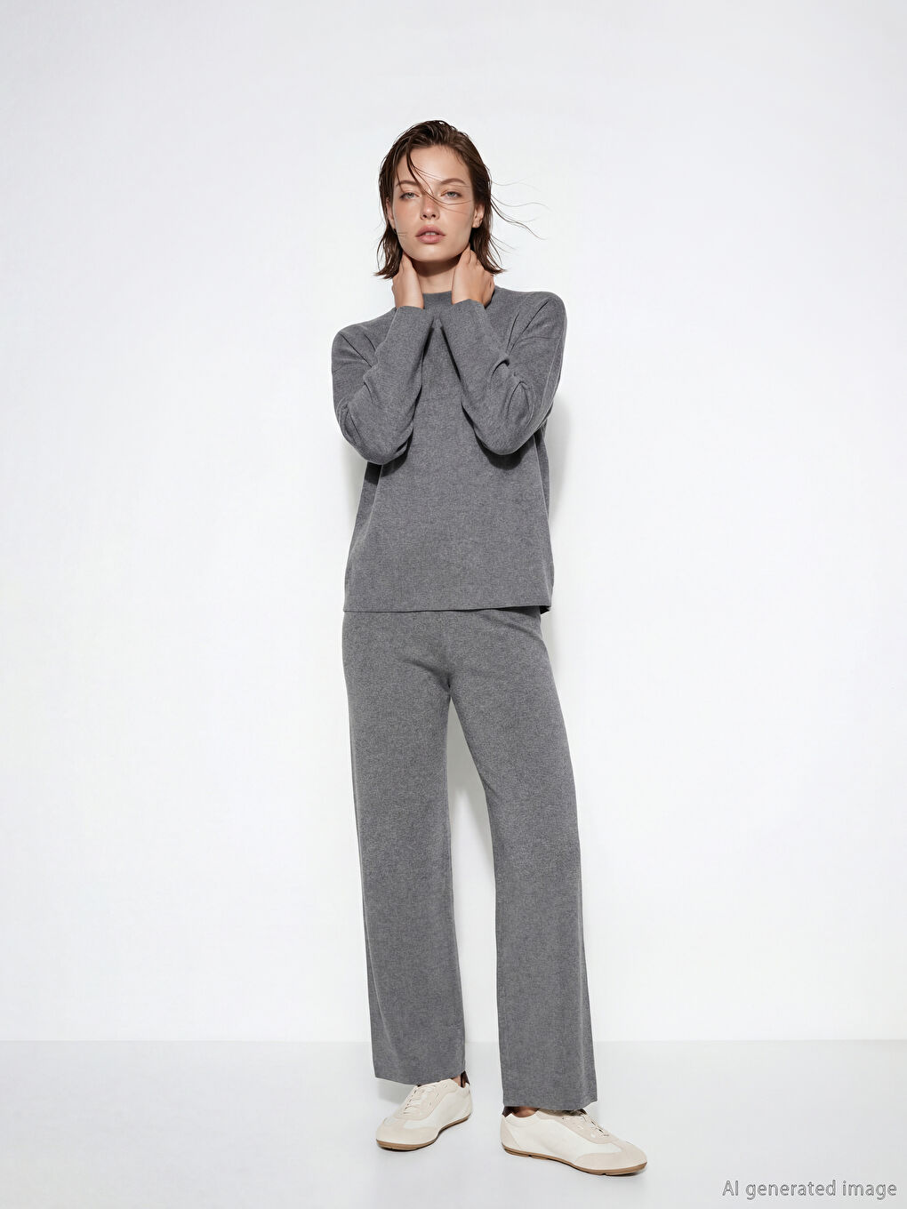 Женский трикотажный свитер с воротником-стойкой-1