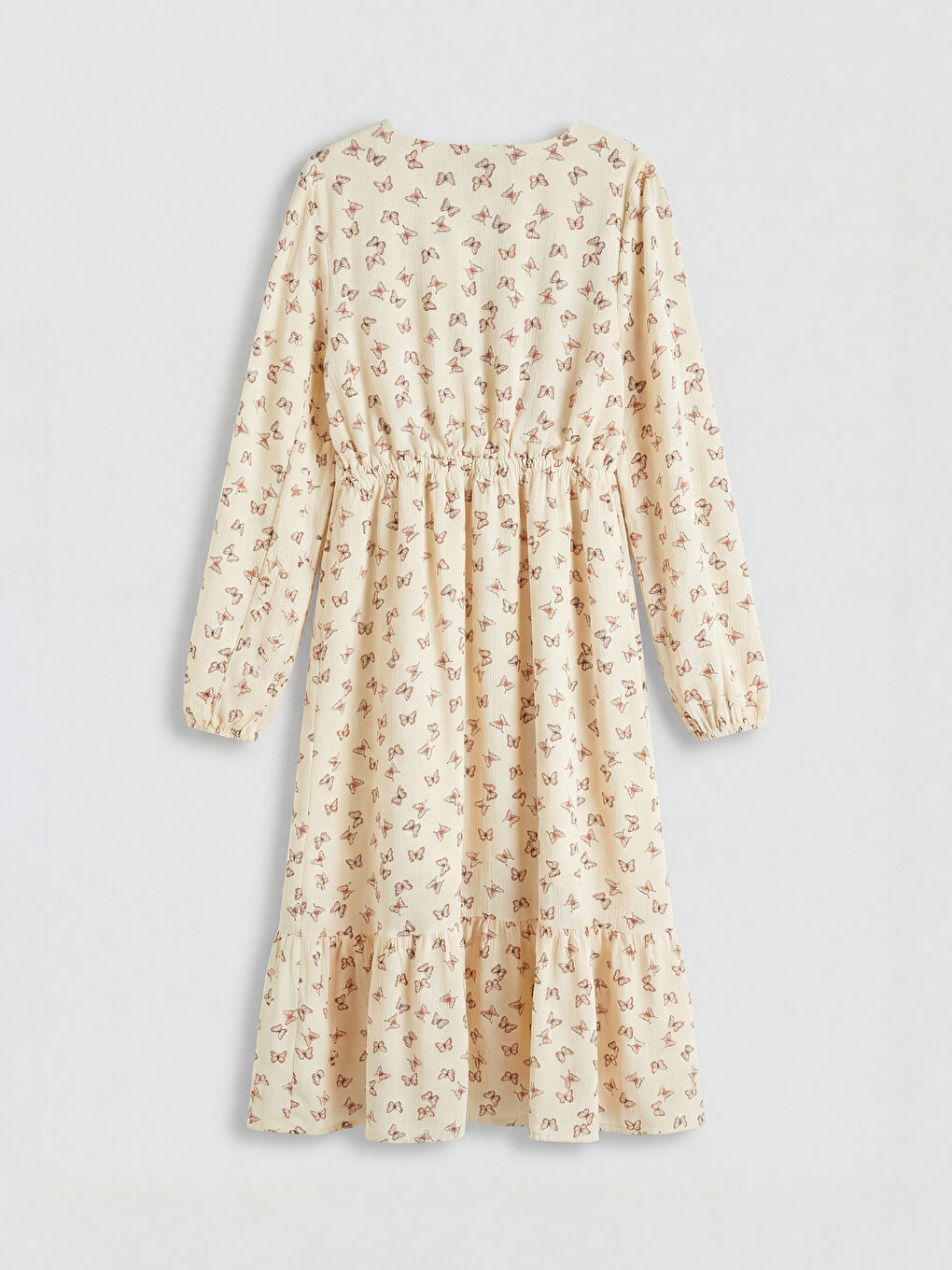 Bej Bisiklet Yaka Desenli Kız Çocuk Elbise-1