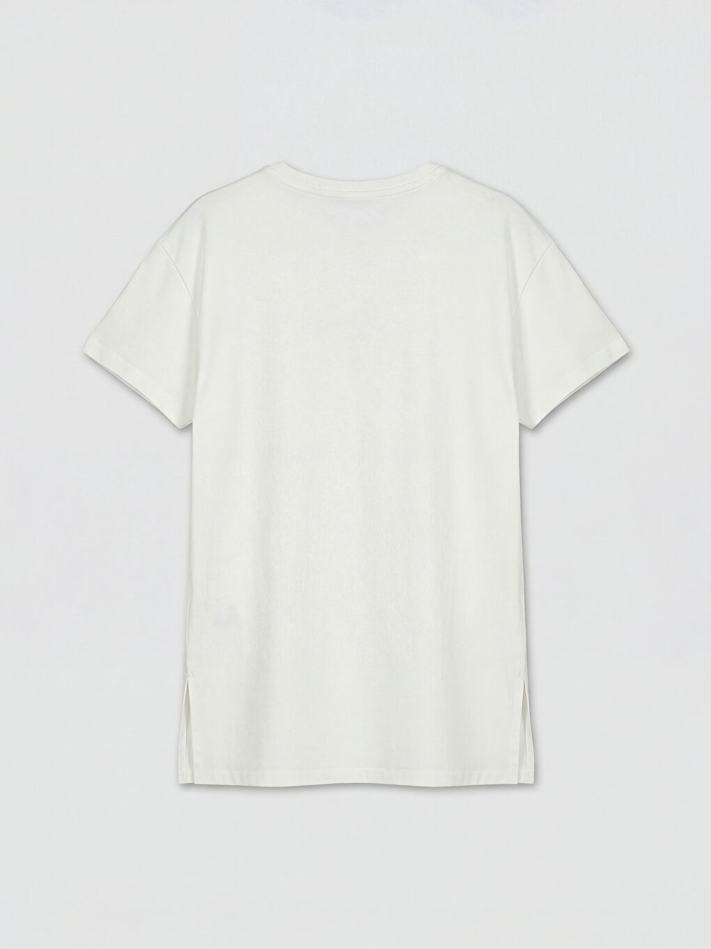 Ekru Bisiklet Yaka Çiçekli Kadın Tişört-1