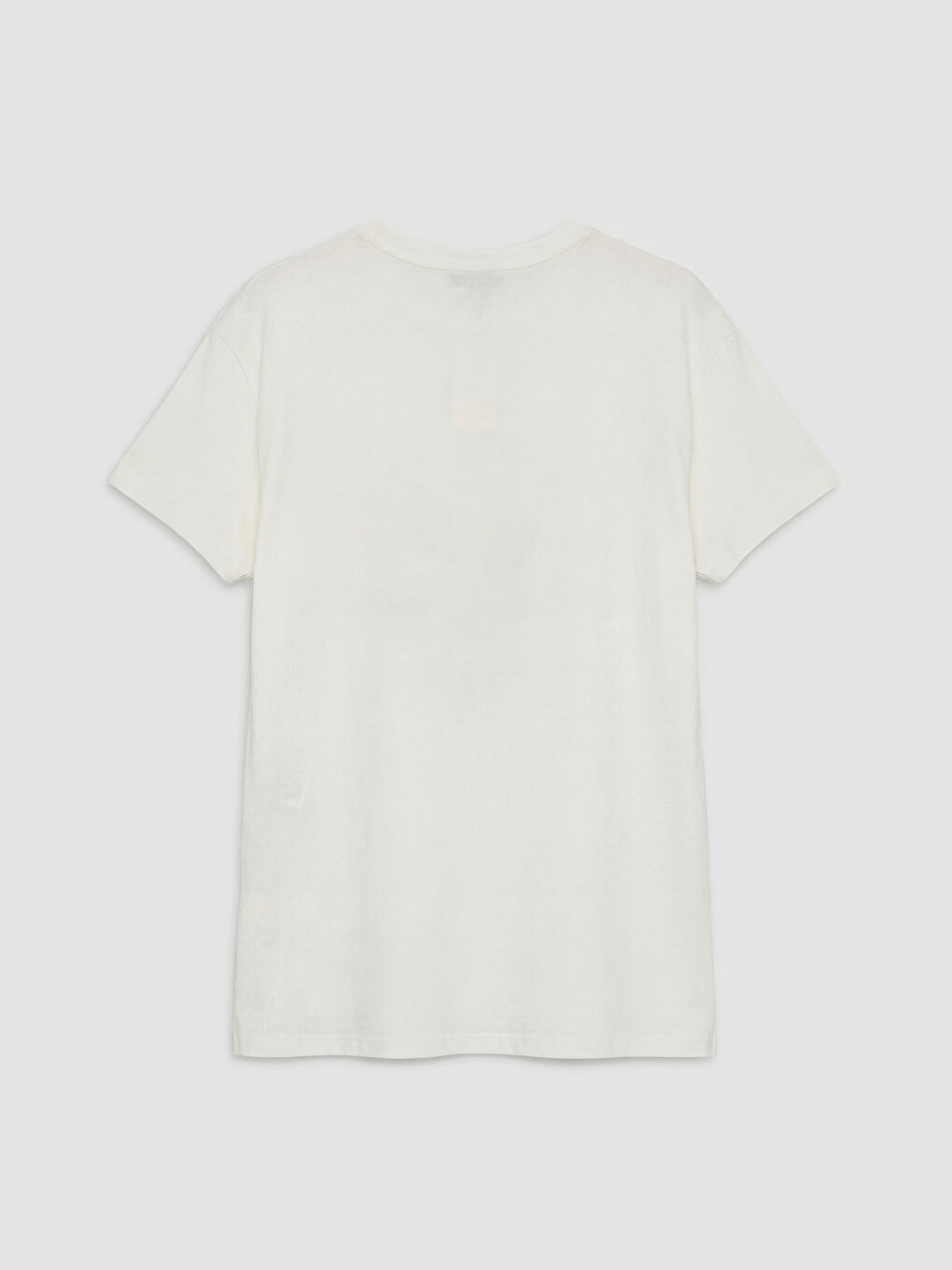 Ekru Bisiklet Yaka Baskılı Kadın Tişört-1