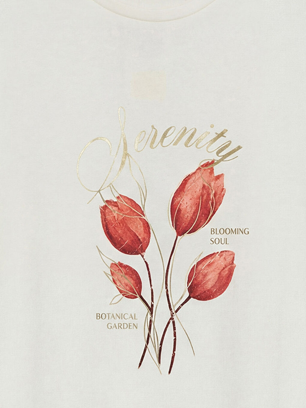 Ekru Bisiklet Yaka Baskılı Kadın Tişört-2