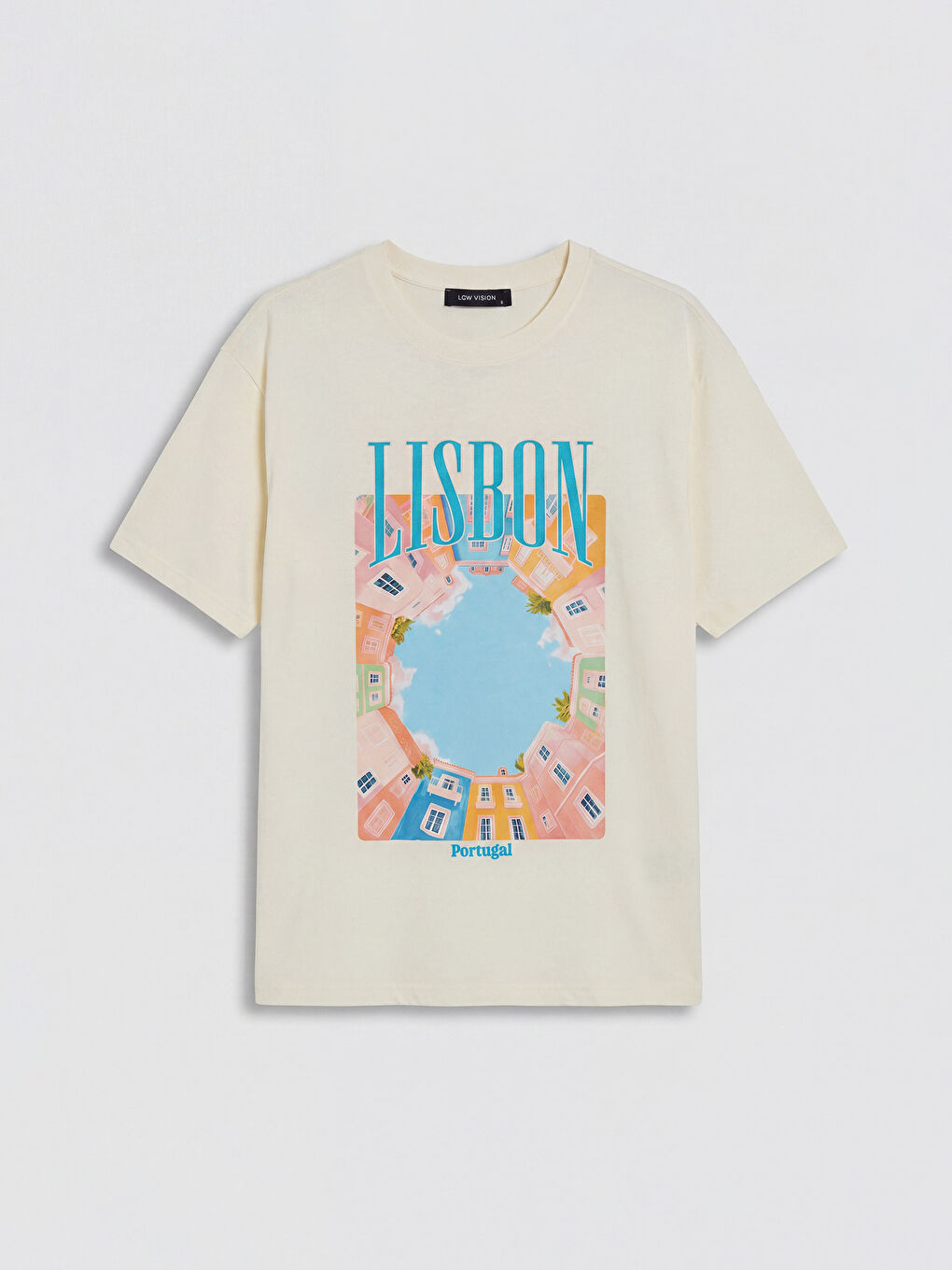 Ekru Lisbon Baskılı Oversize Kadın Tişört