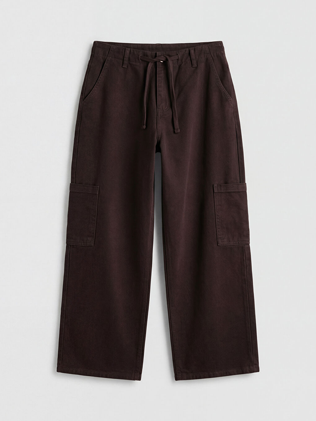 Kahverengi Beli Lastikli Kadın Kargo Jean Pantolon