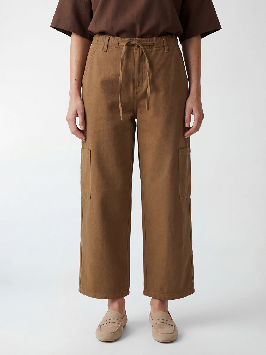 Дамски карго дънки с еластична талия-1