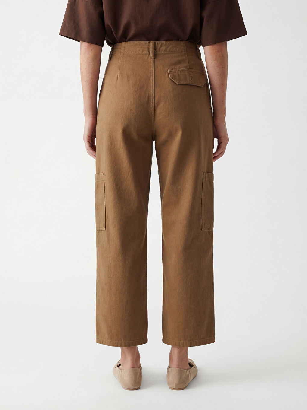 Дамски карго дънки с еластична талия-3