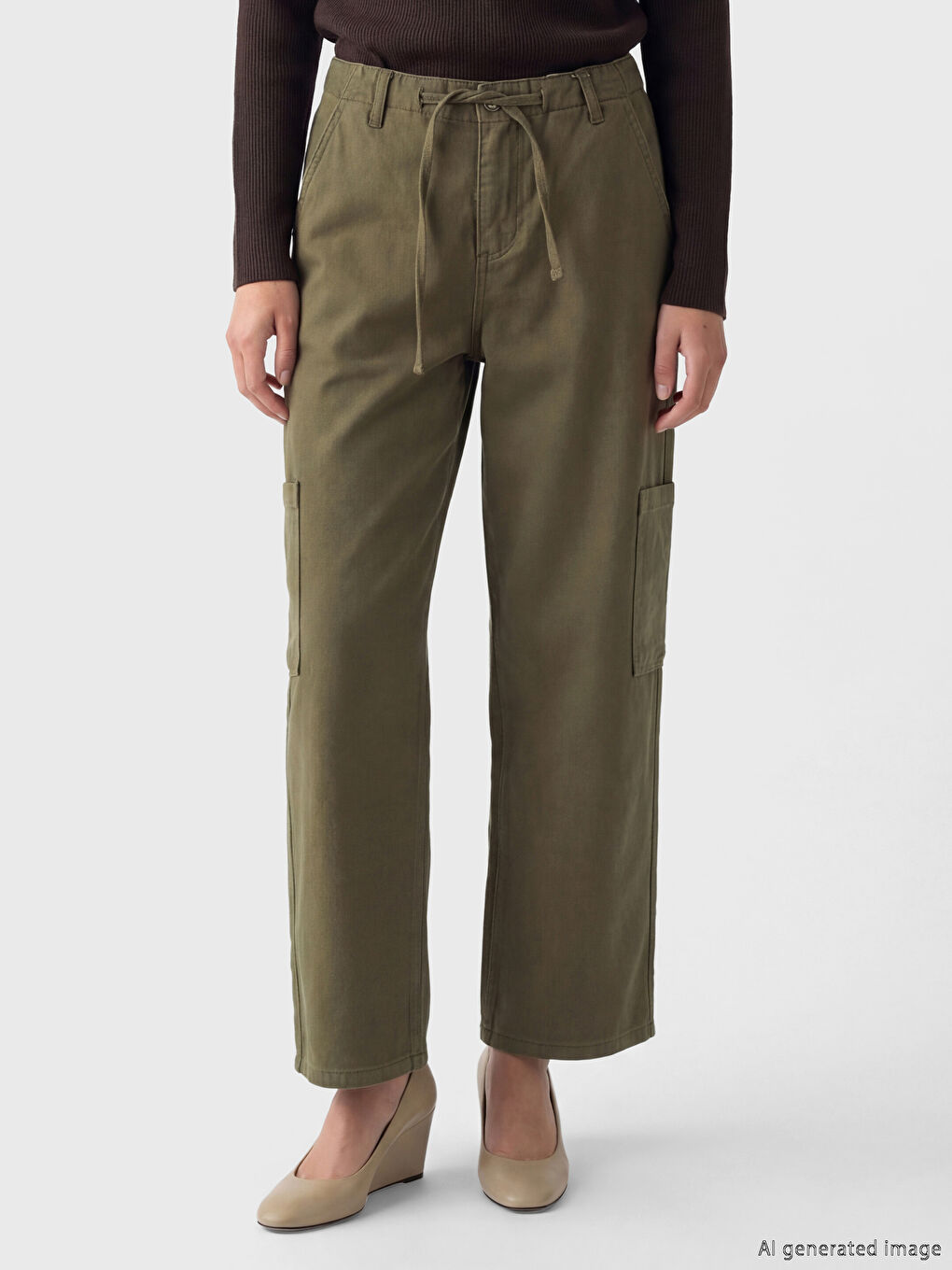 Дамски карго дънки с еластична талия-1