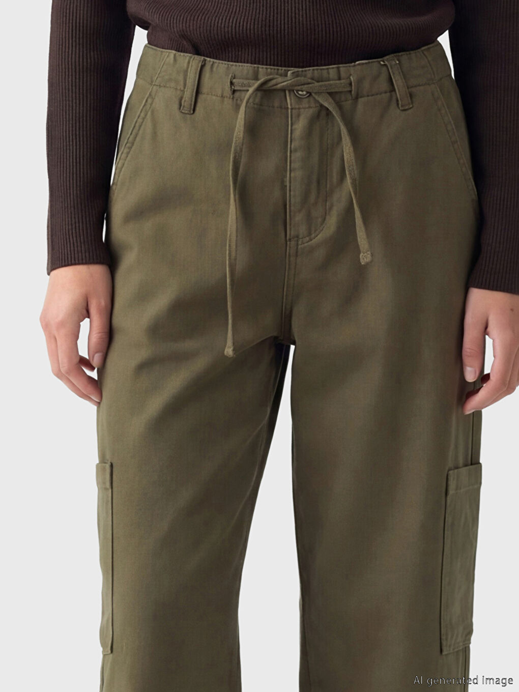 Дамски карго дънки с еластична талия-2