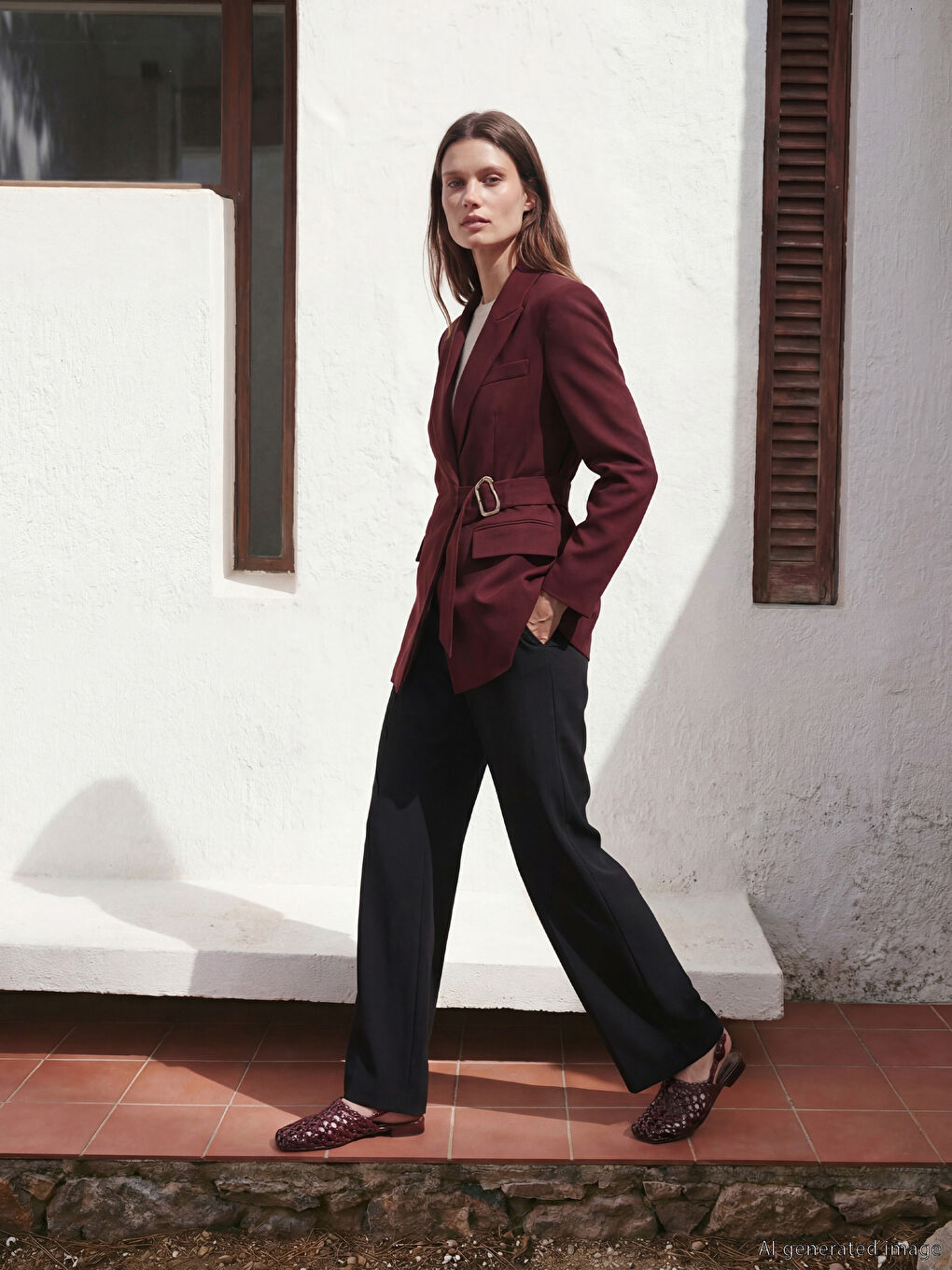 Bordo Kruvaze Yaka Kadın Blazer Ceket-1