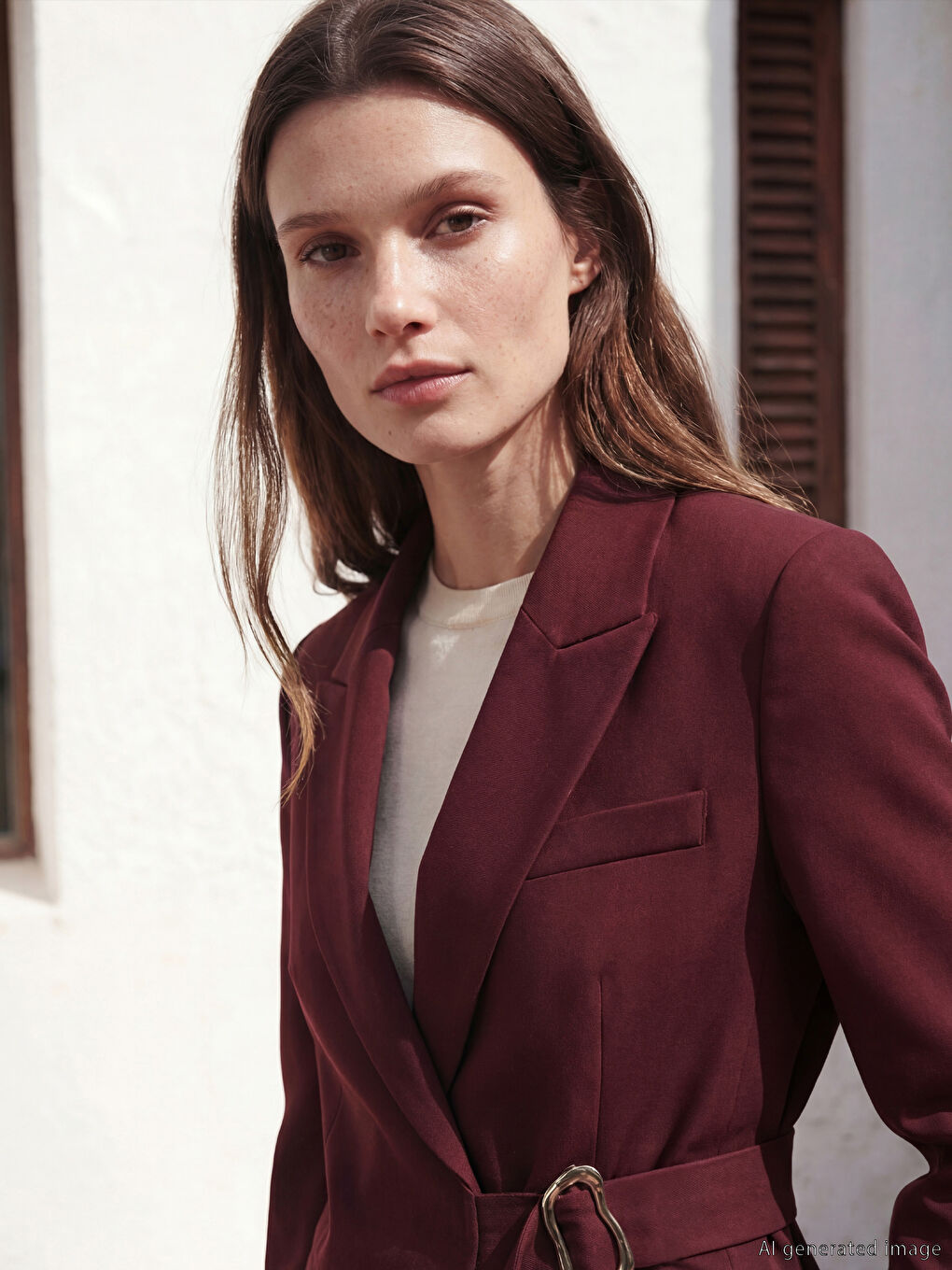 Bordo Kruvaze Yaka Kadın Blazer Ceket-2