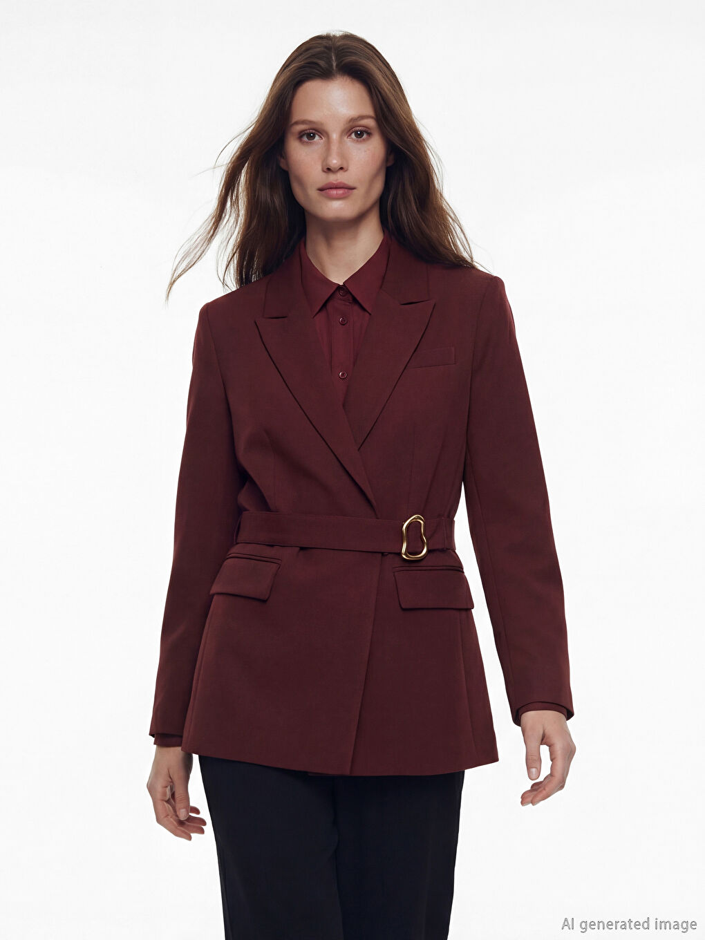 Bordo Kruvaze Yaka Kadın Blazer Ceket-3