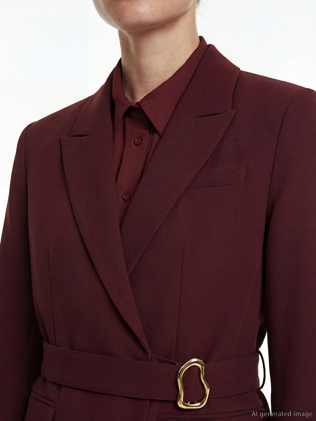 Bordo Kruvaze Yaka Kadın Blazer Ceket-5