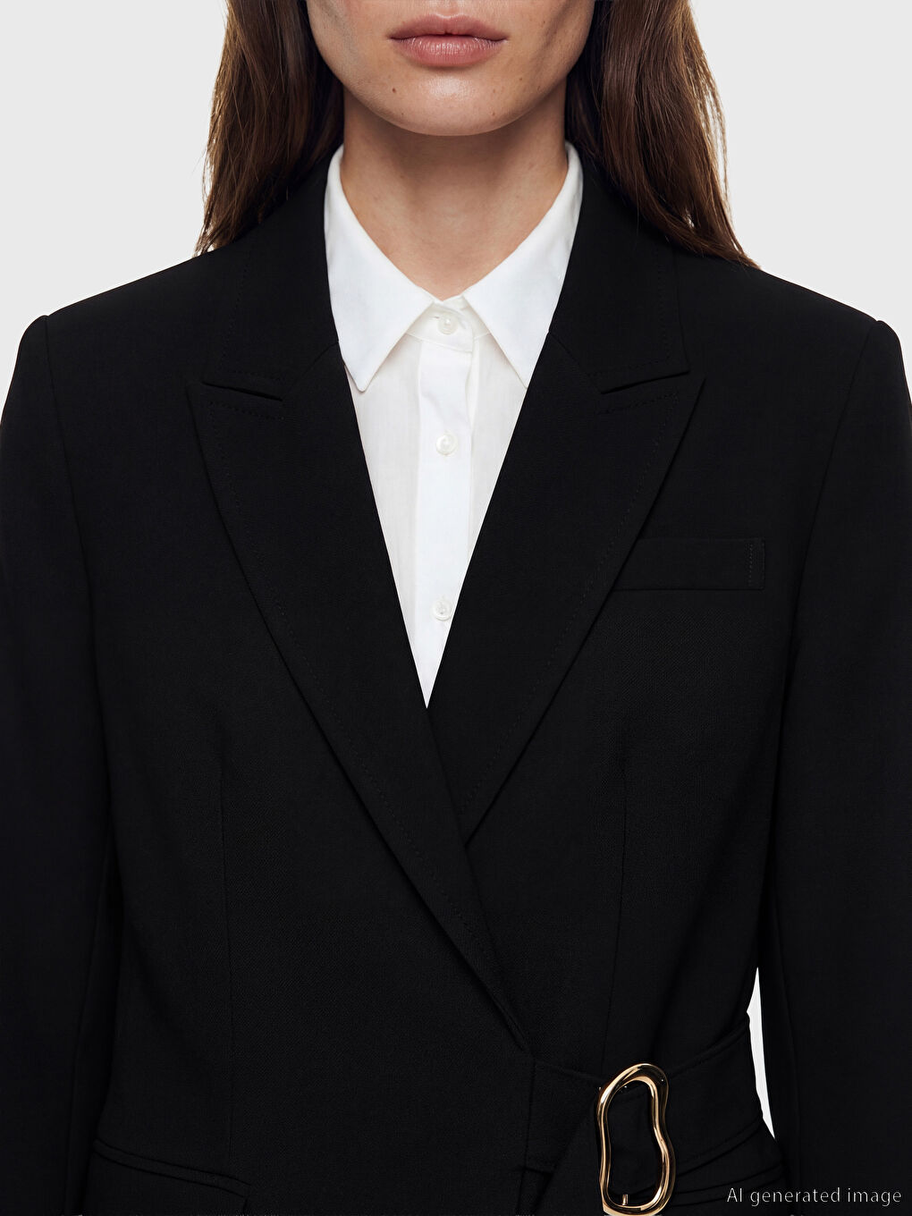 Siyah Kruvaze Yaka Kadın Blazer Ceket-4