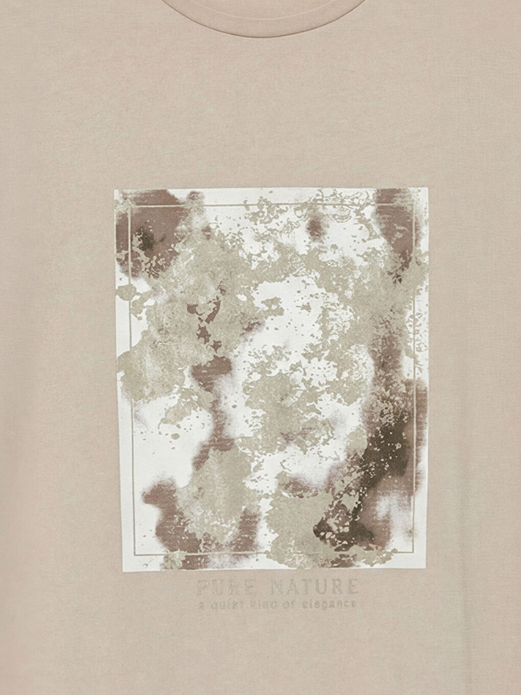 Bej Bisiklet Yaka Baskılı Kadın Tişört-2