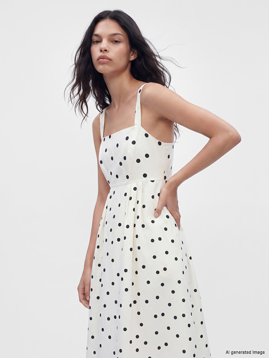 Square Neck Polka Dot Strappy Poplin Dress-1