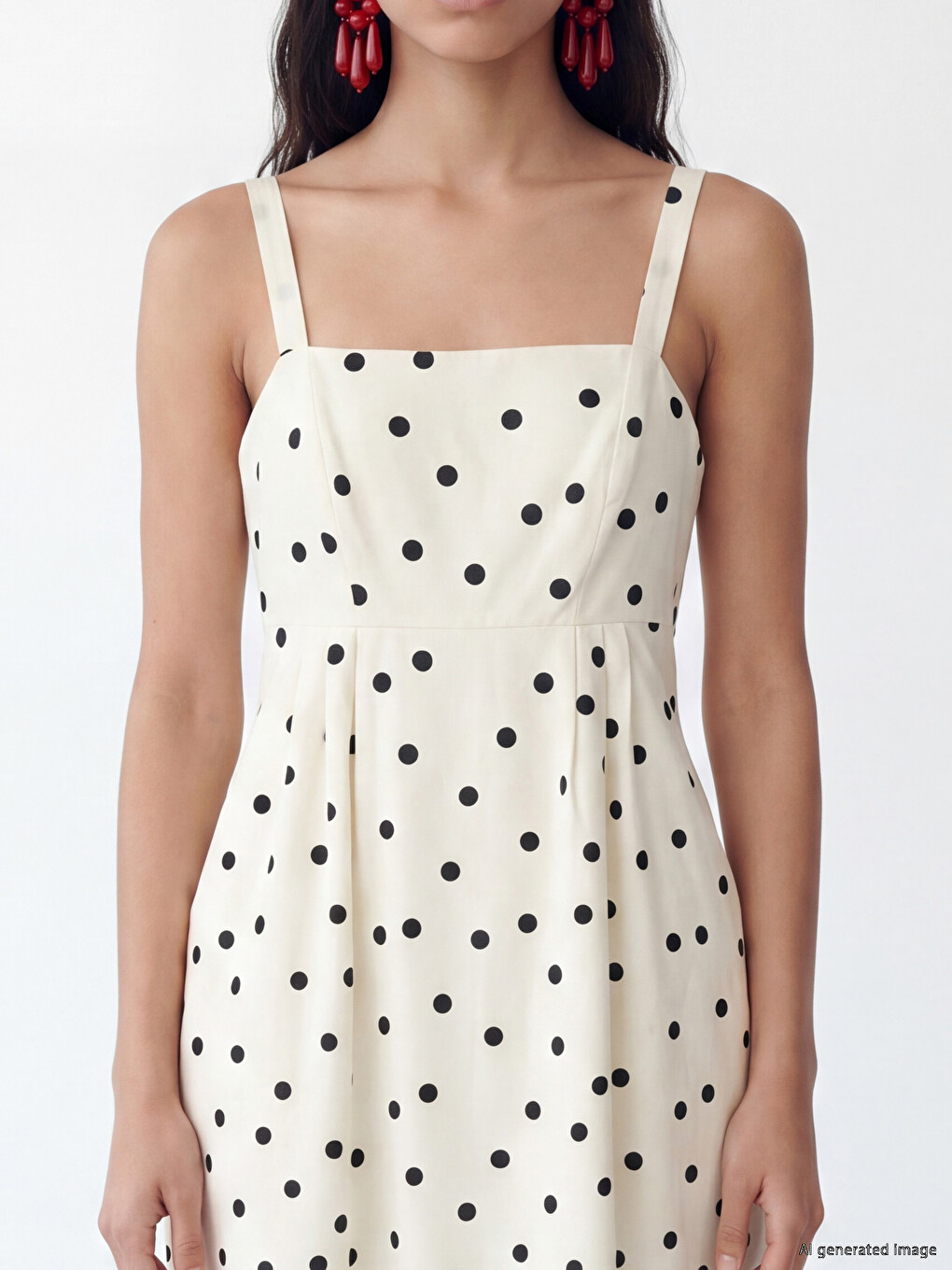 Square Neck Polka Dot Strappy Poplin Dress-2