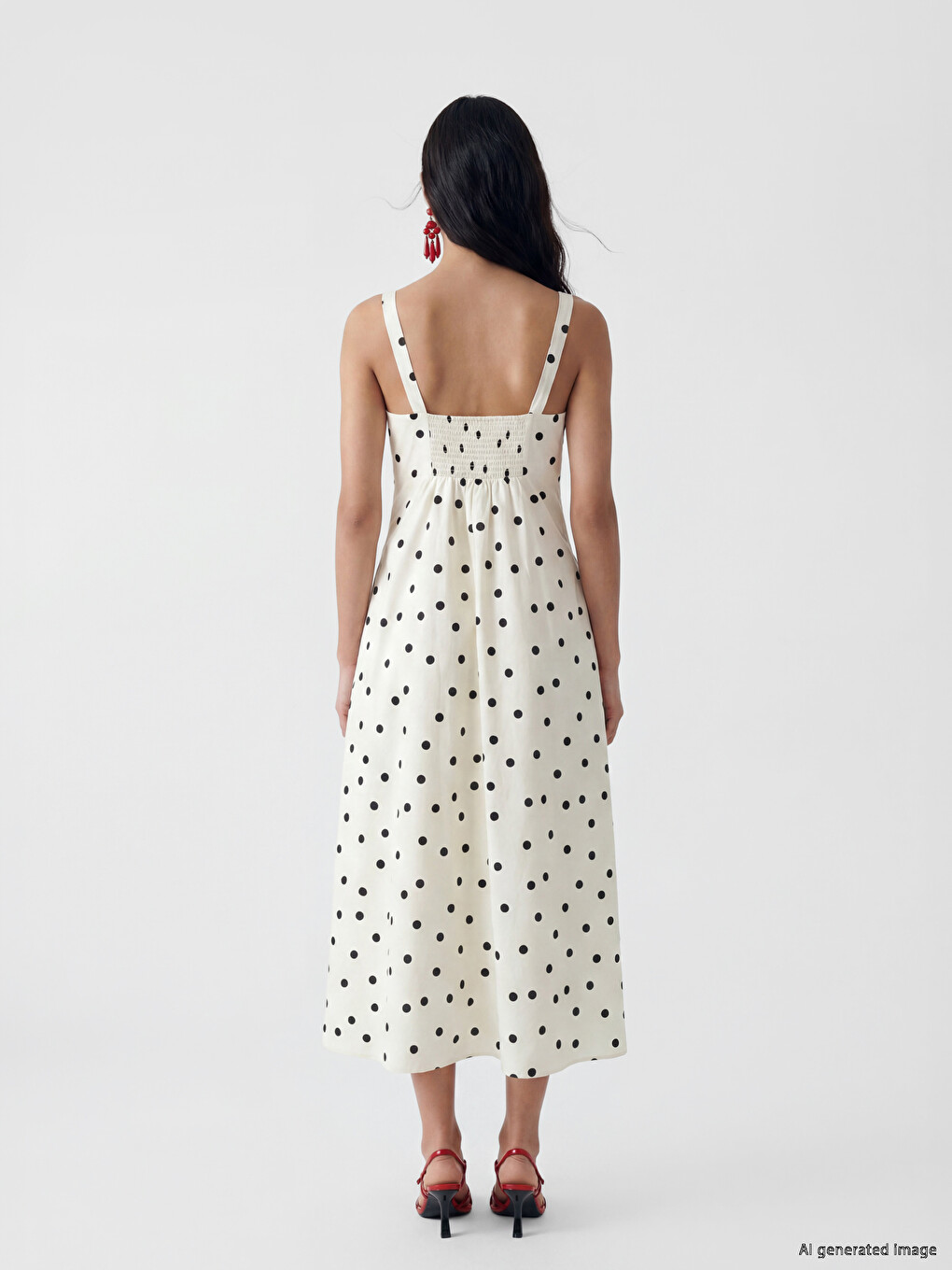 Square Neck Polka Dot Strappy Poplin Dress-3