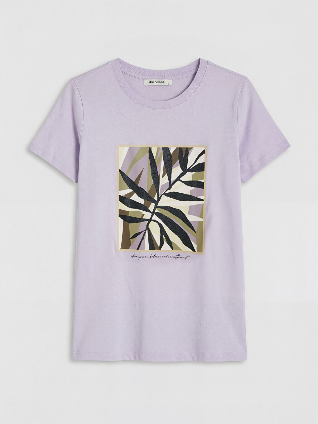 Lila Bisiklet Yaka Baskılı Kadın Tişört