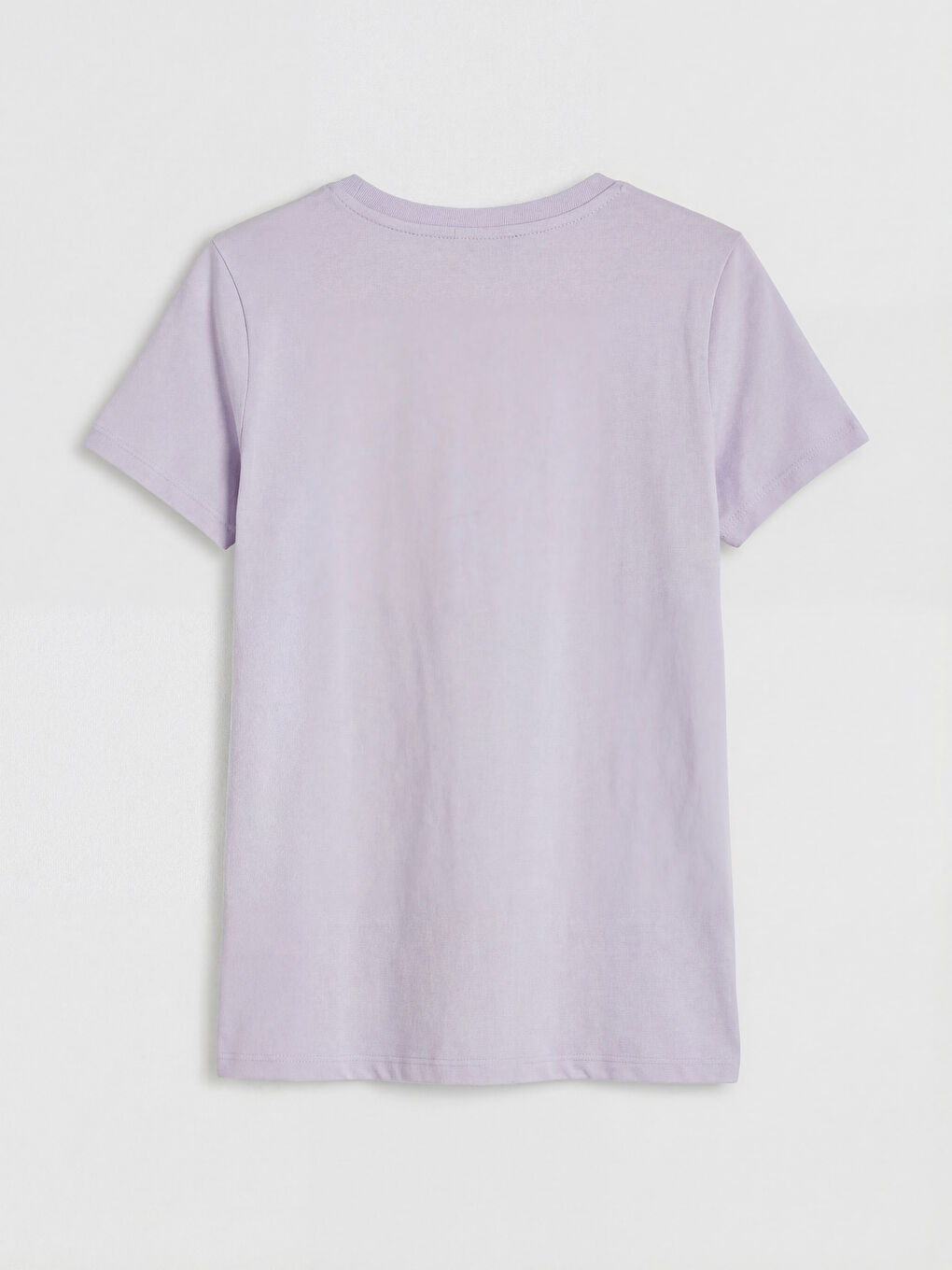 Lila Bisiklet Yaka Baskılı Kadın Tişört-1