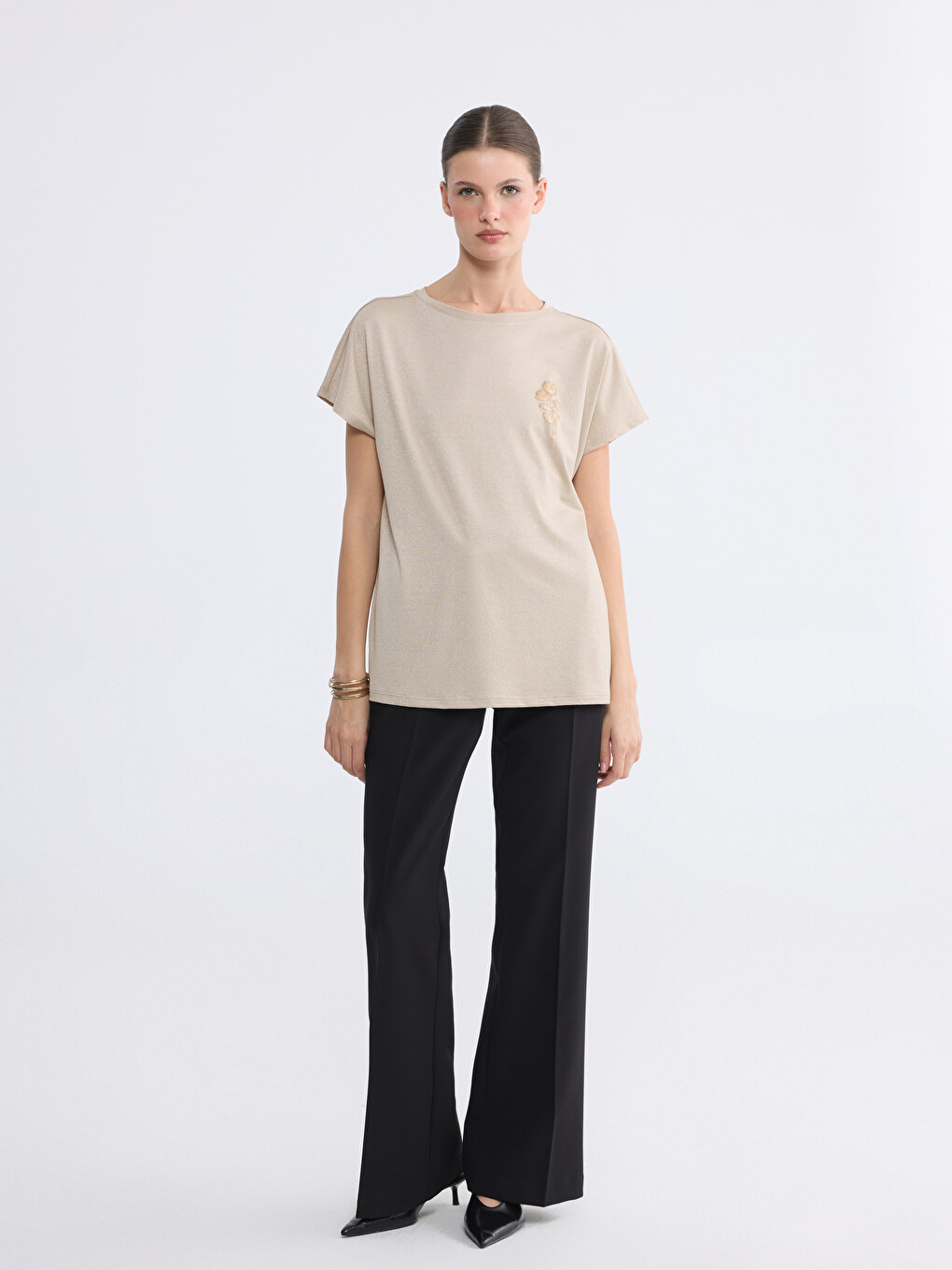 Crew Neck Embroidered Women's T-shirt-1