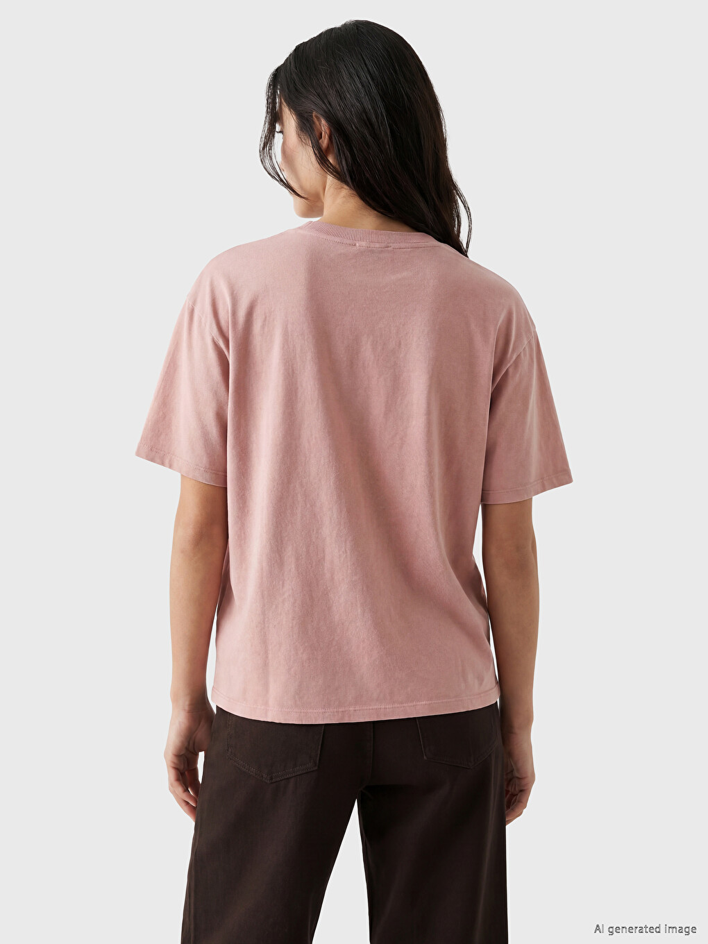 Pembe Paris Baskılı Oversize Kadın Tişört-3