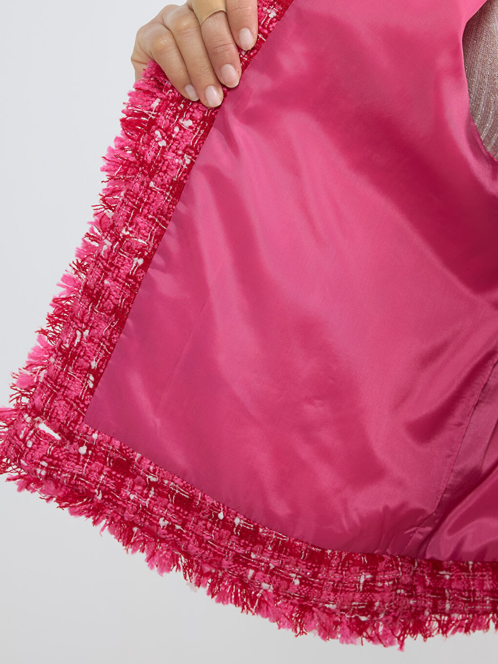 Pembe Bisiklet Yaka Ekose Kadın Tüvit Yelek-3