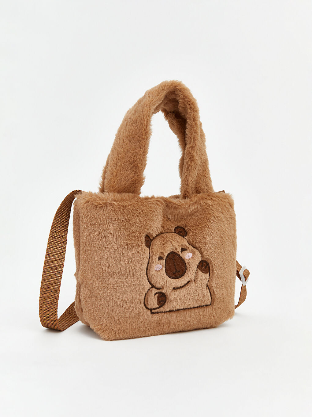 Kahverengi Kız Çocuk Pelüş Omuz Çantası-1