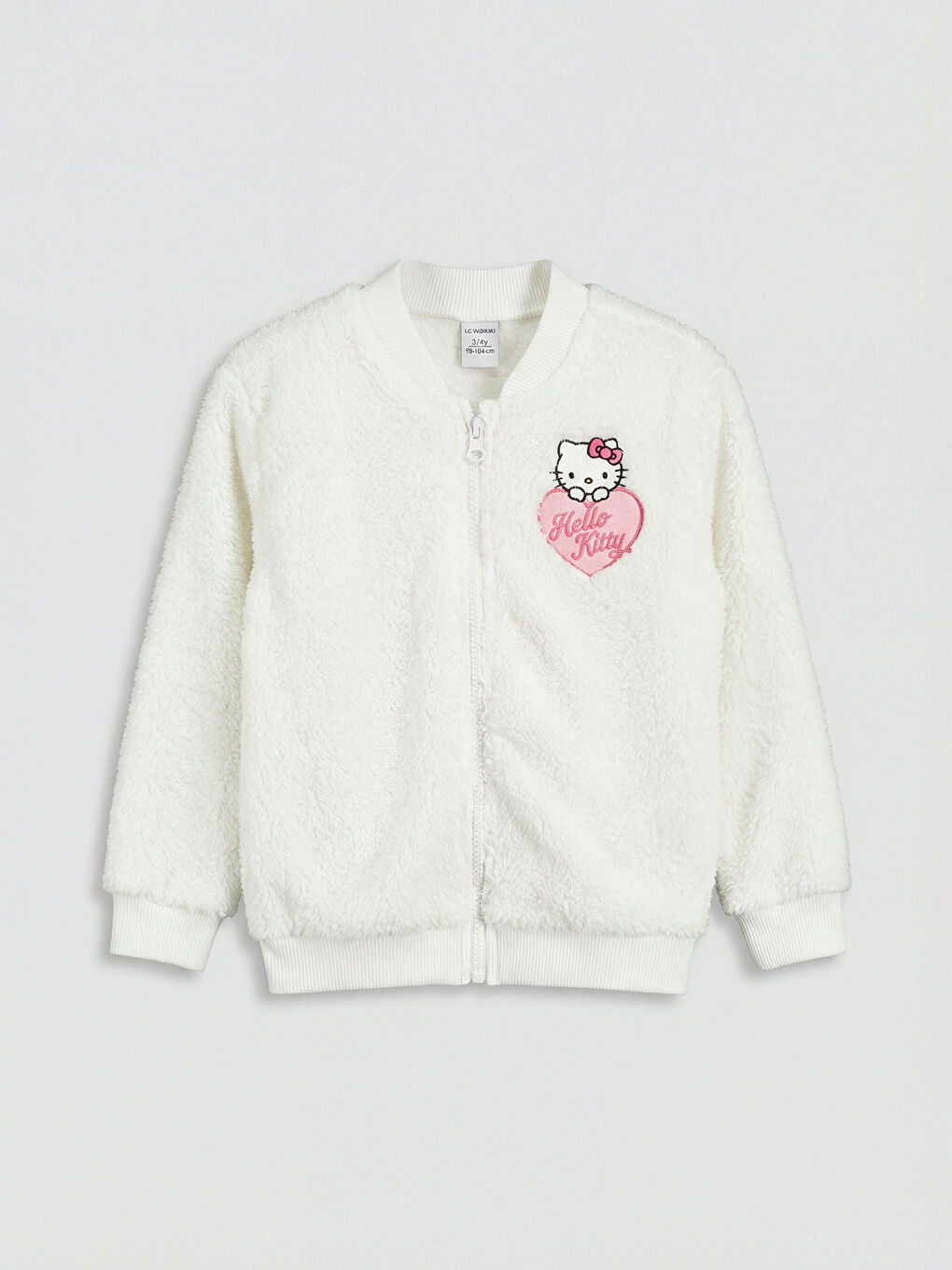 Beyaz Hello Kitty Nakışlı Kız Çocuk Fermuarlı Sweatshirt