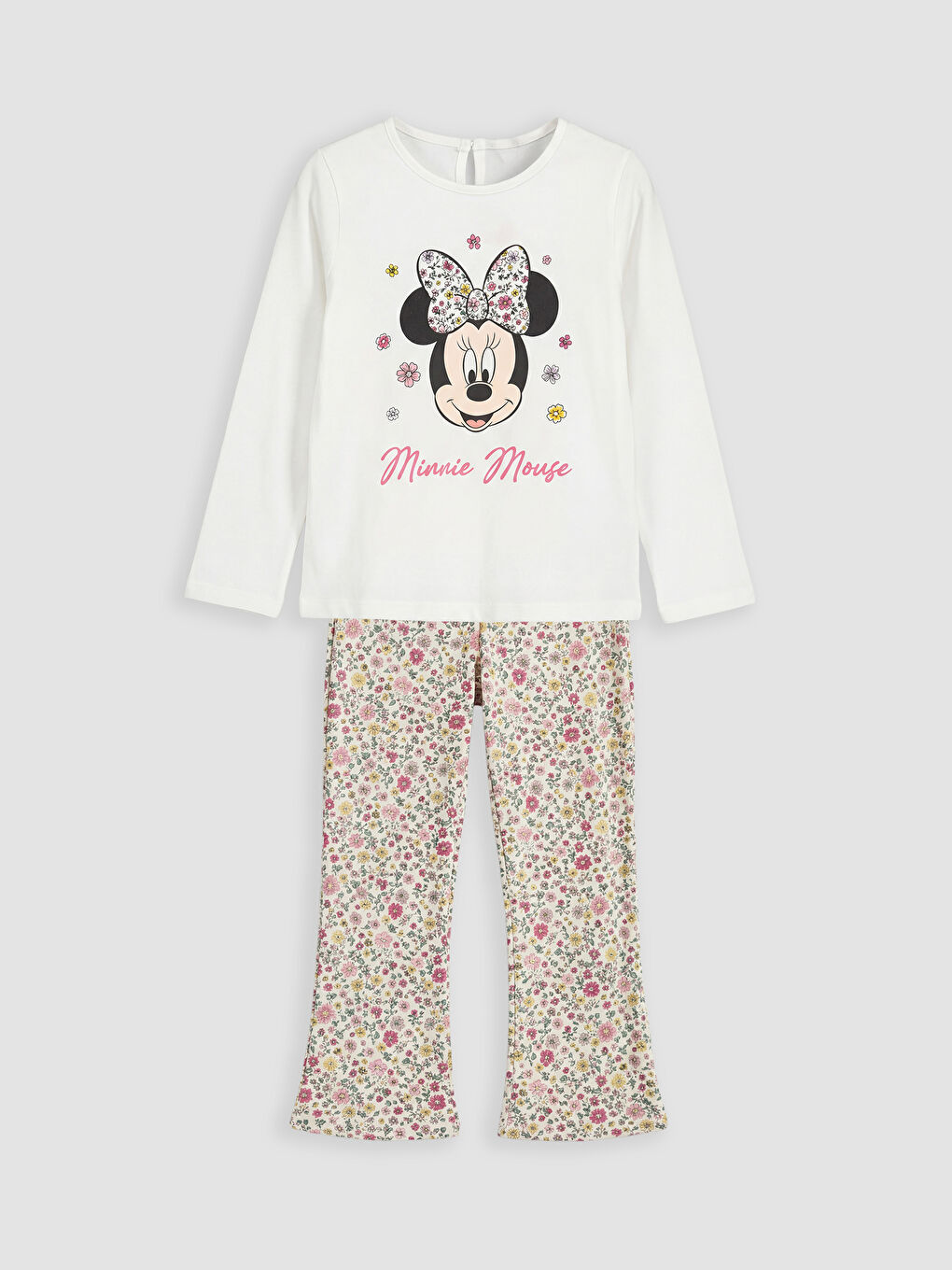 Ekru Minnie Mouse Baskılı Kız Çocuk Tişört ve Tayt Pantolon