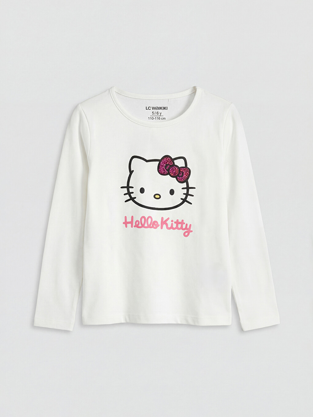Beyaz Bisiklet Yaka Hello Kitty Baskılı Kız Çocuk Tişört
