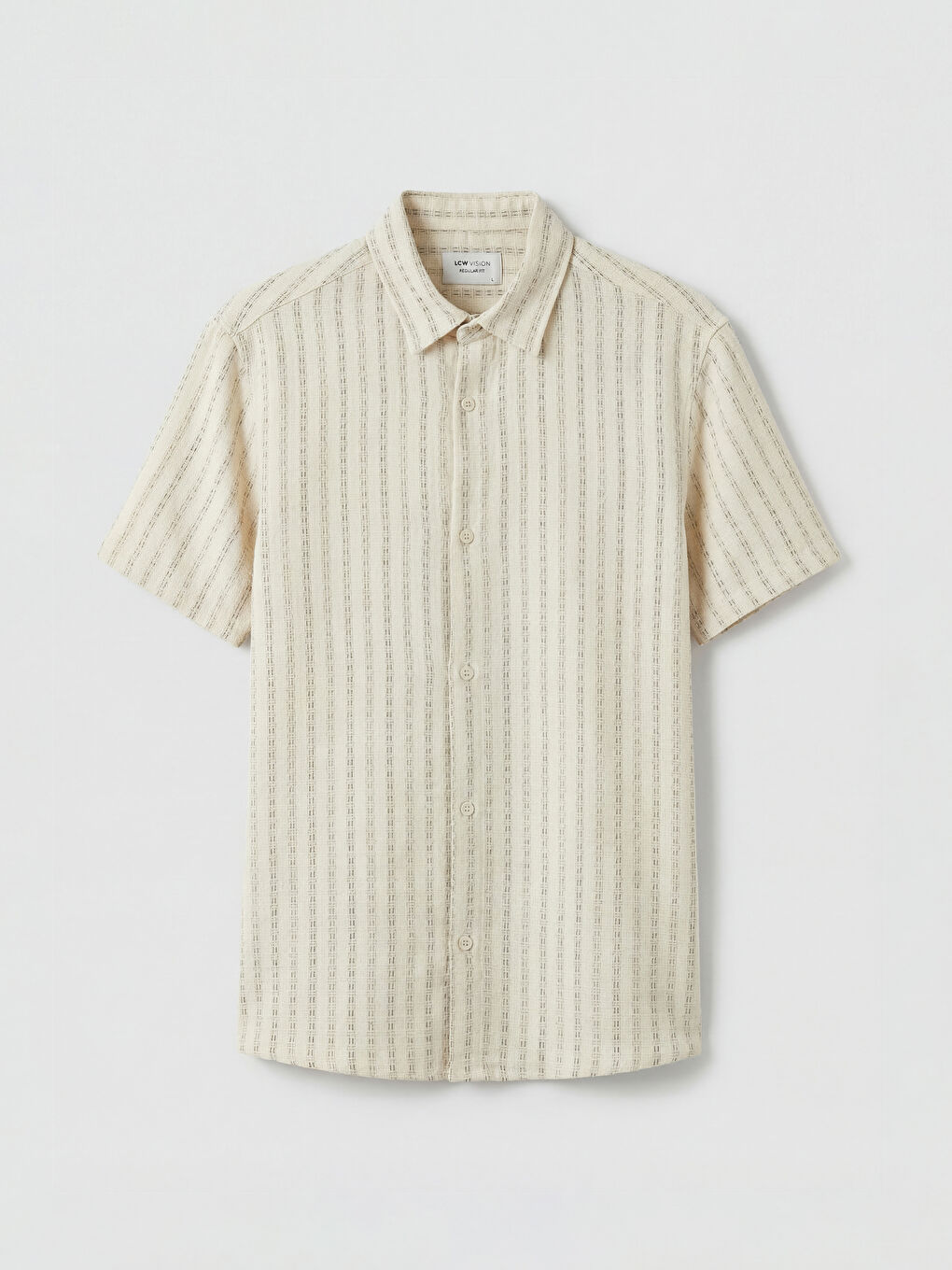 Ekru Regular Fit Çizgili Erkek Gömlek