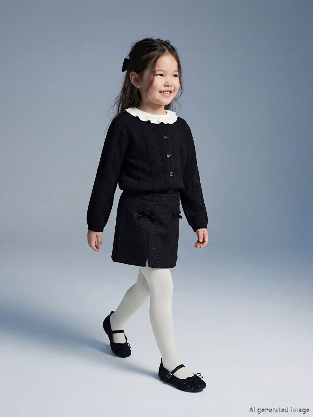 Siyah Beli Lastikli Simli Kız Çocuk Şort Etek ve Külotlu Çorap