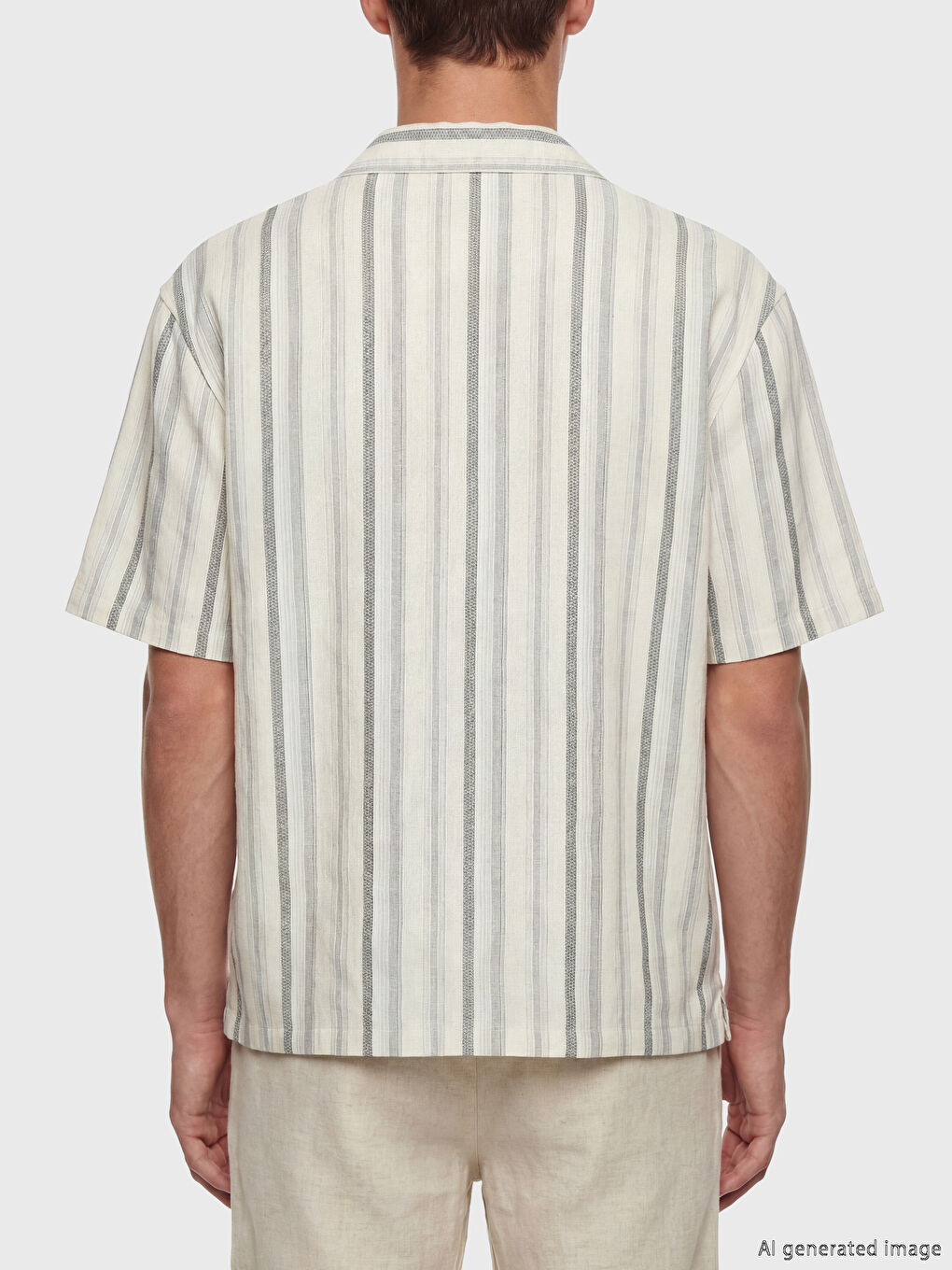 Ekru Regular Fit Çizgili Erkek Gömlek-2