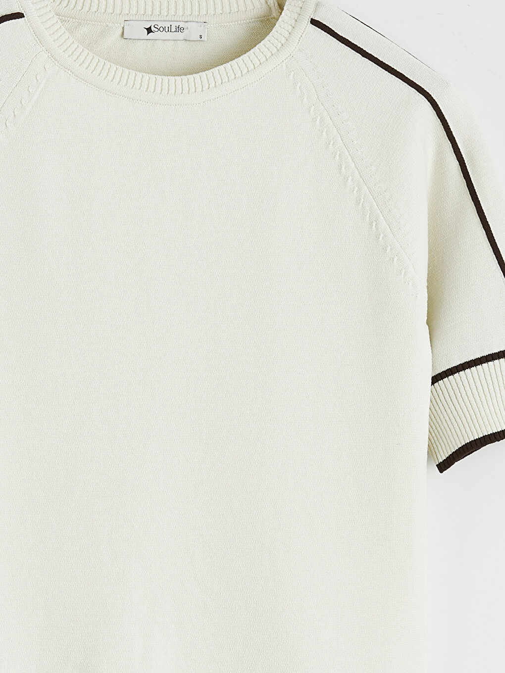 Ekru Bisiklet Yaka Çizgili Kadın Triko Kazak-1