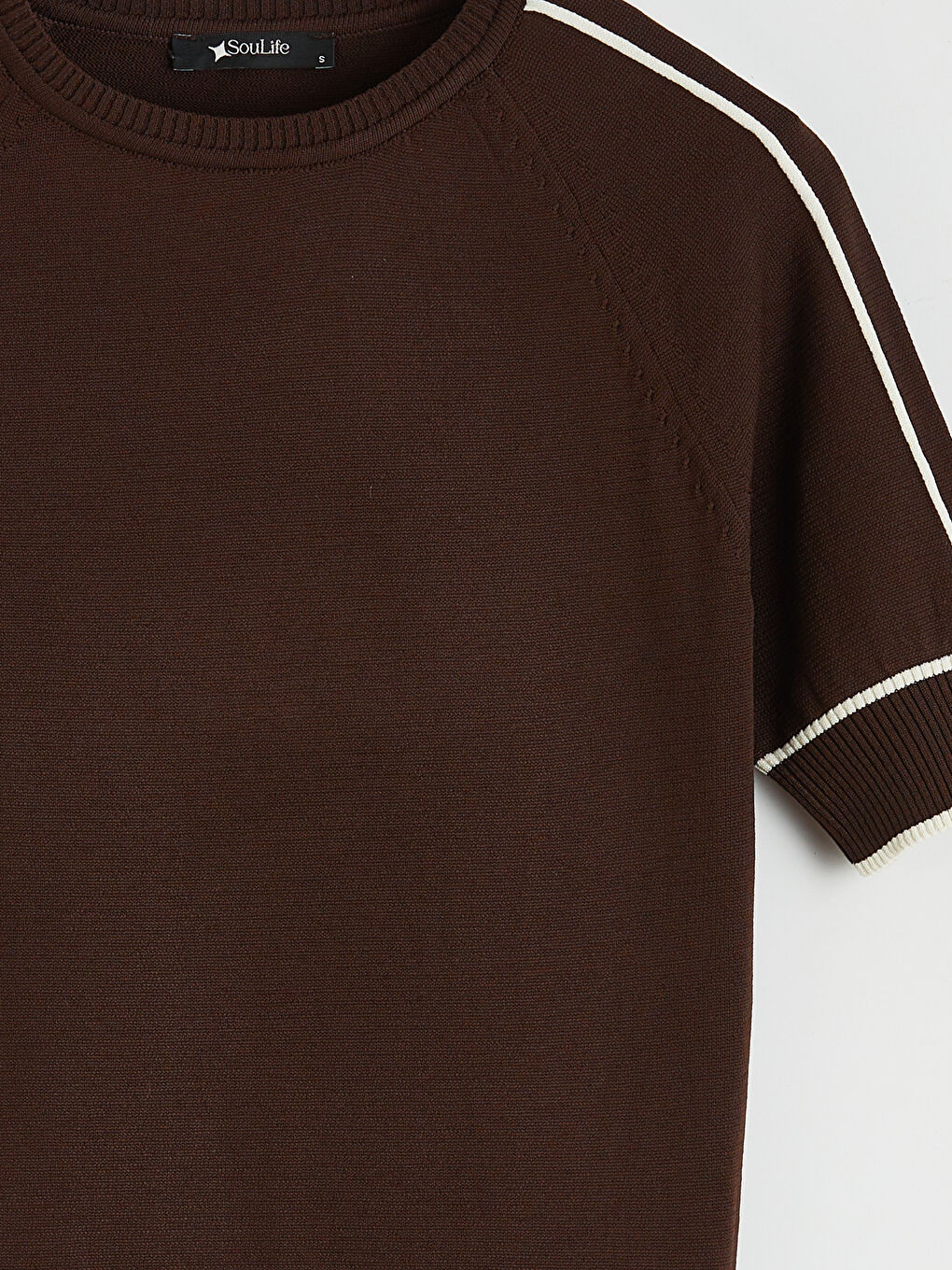 Kahverengi Bisiklet Yaka Çizgili Kadın Triko Kazak-1