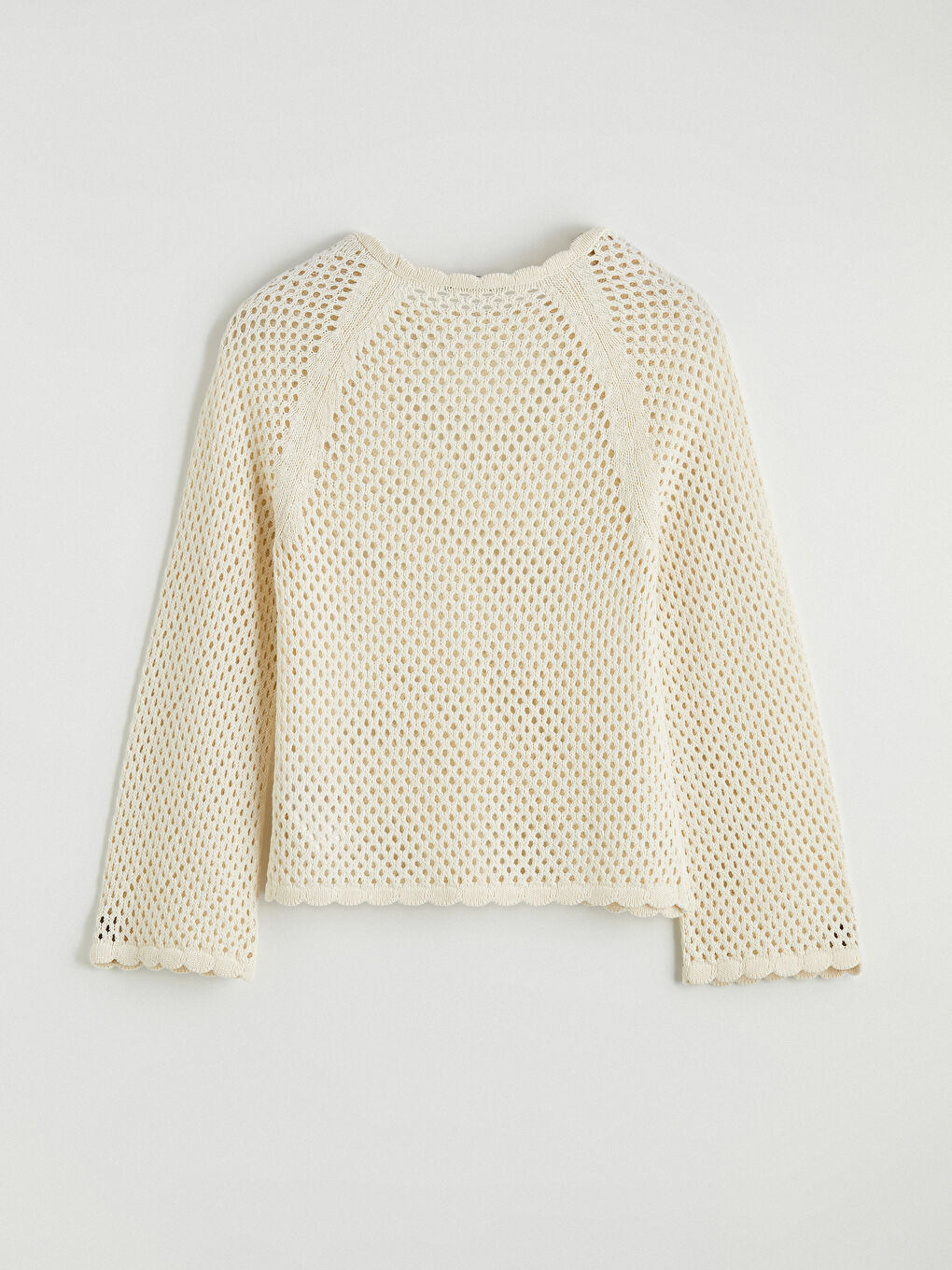 Ekru Bisiklet Yaka Ajurlu Kadın Triko Kazak-2