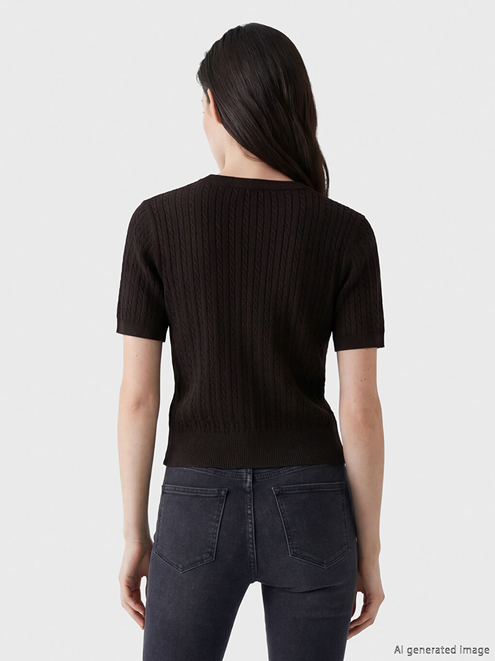 Kahverengi Bisiklet Yaka Saç Örgüsü Desenli Kadın Triko Hırka-2