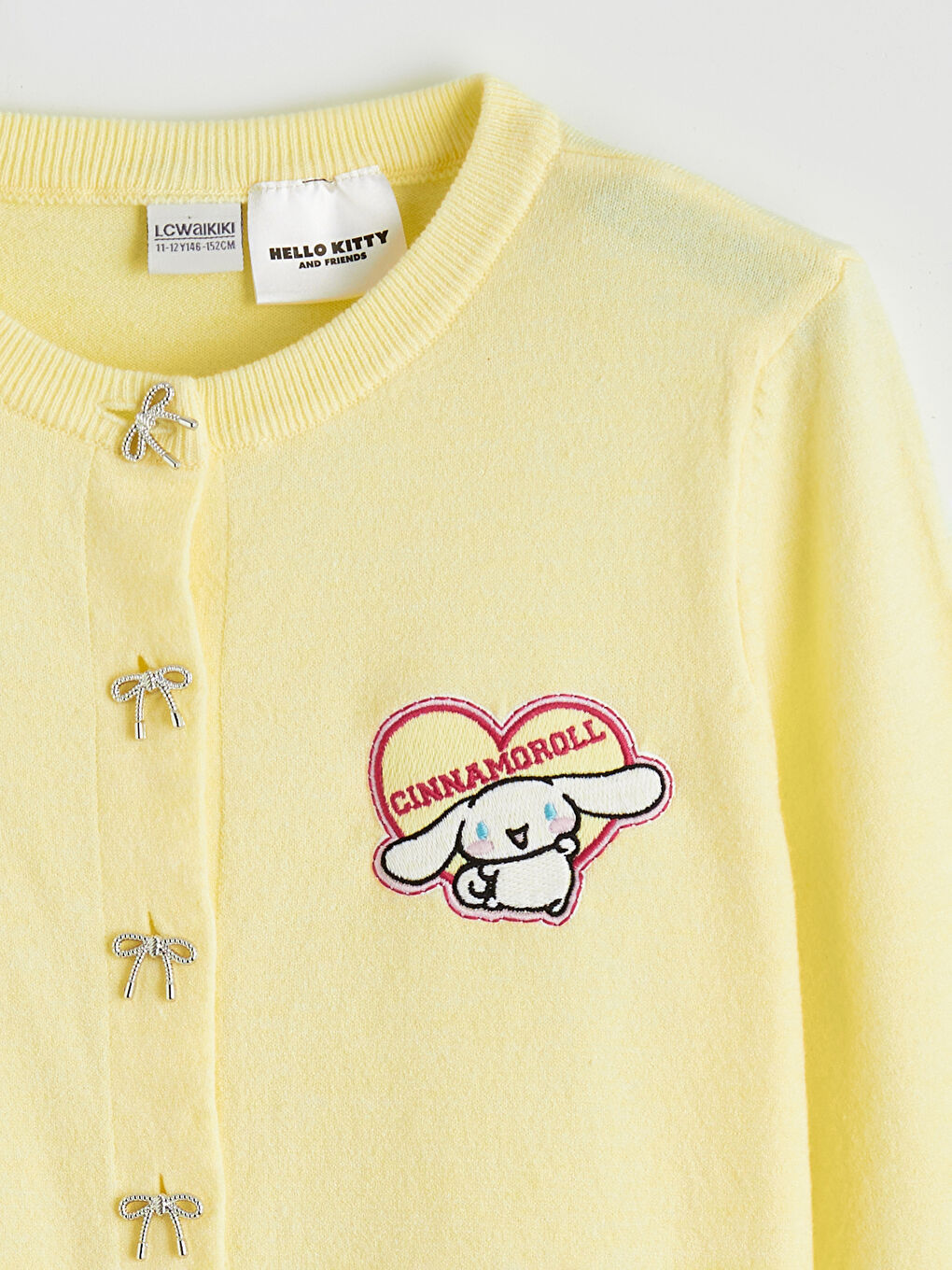 Sarı Bisiklet Yaka Cinnamoroll Nakışlı Kız Çocuk Triko Hırka-1