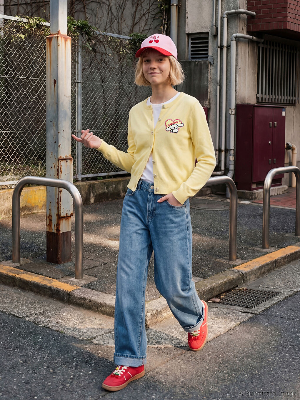 Sarı Cinnamoroll Nakışlı Kız Çocuk Triko Hırka-1