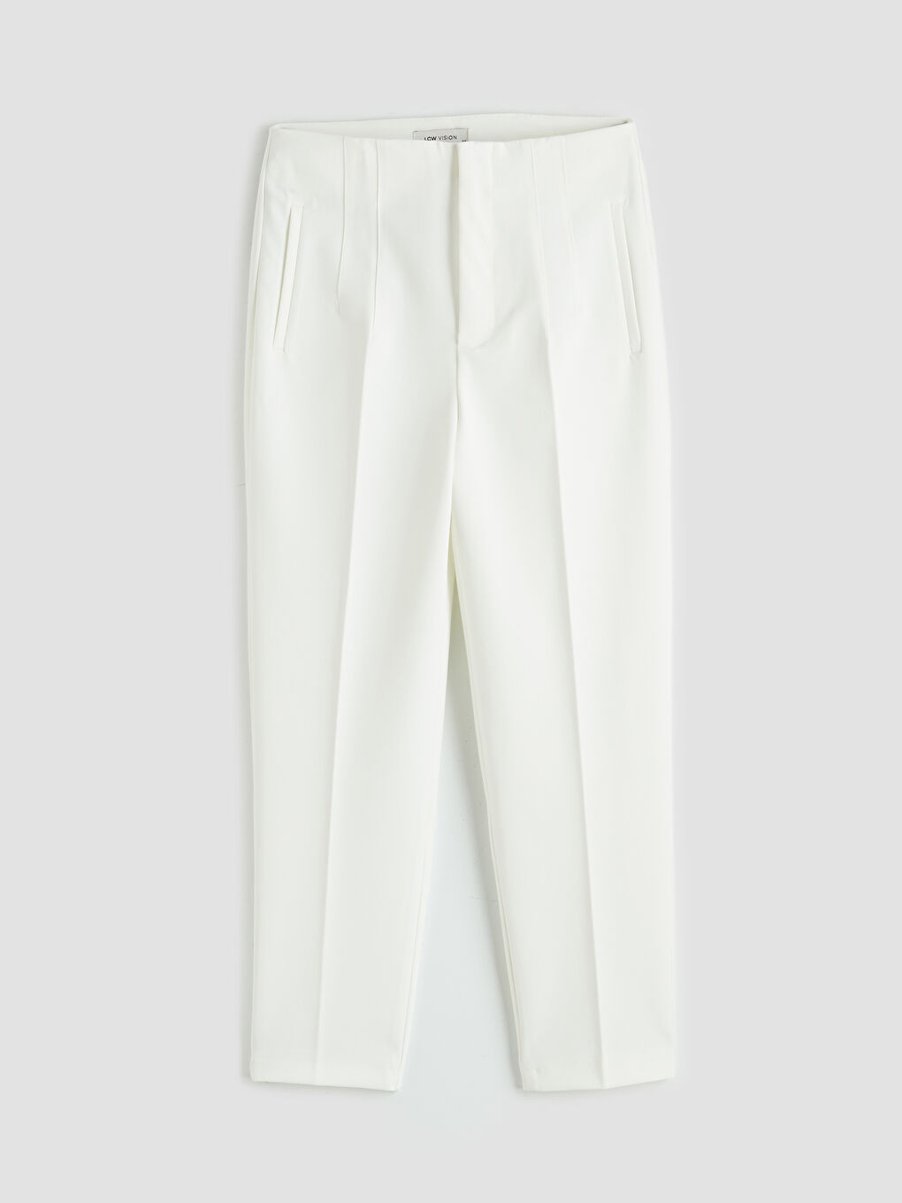 Beyaz Yüksek Bel Dar Fit Kadın Gabardin Pantolon-3