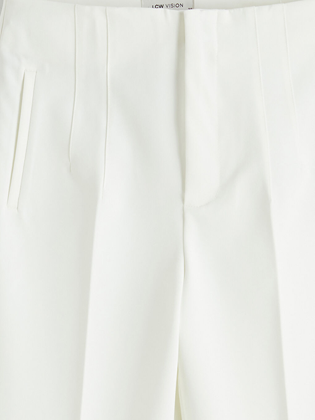 Beyaz Yüksek Bel Dar Fit Kadın Gabardin Pantolon-5