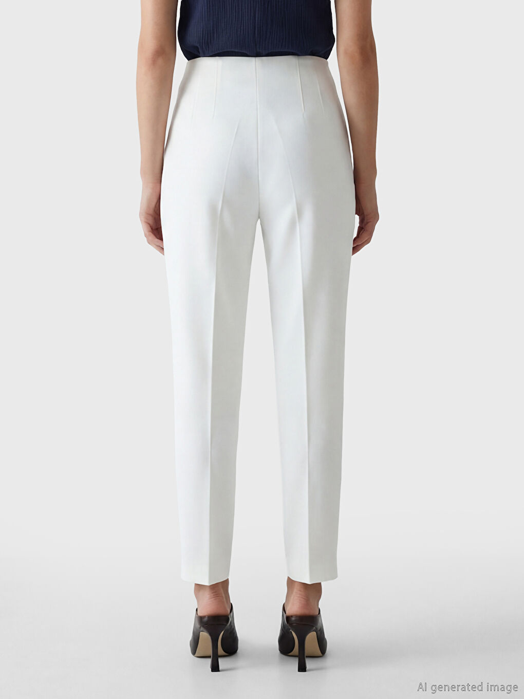 Beyaz Yüksek Bel Dar Fit Kadın Gabardin Pantolon-2