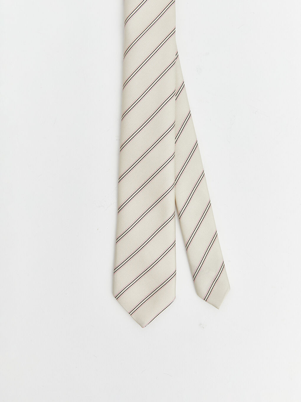 Ekru Çizgi Desenli Kadın Kravat