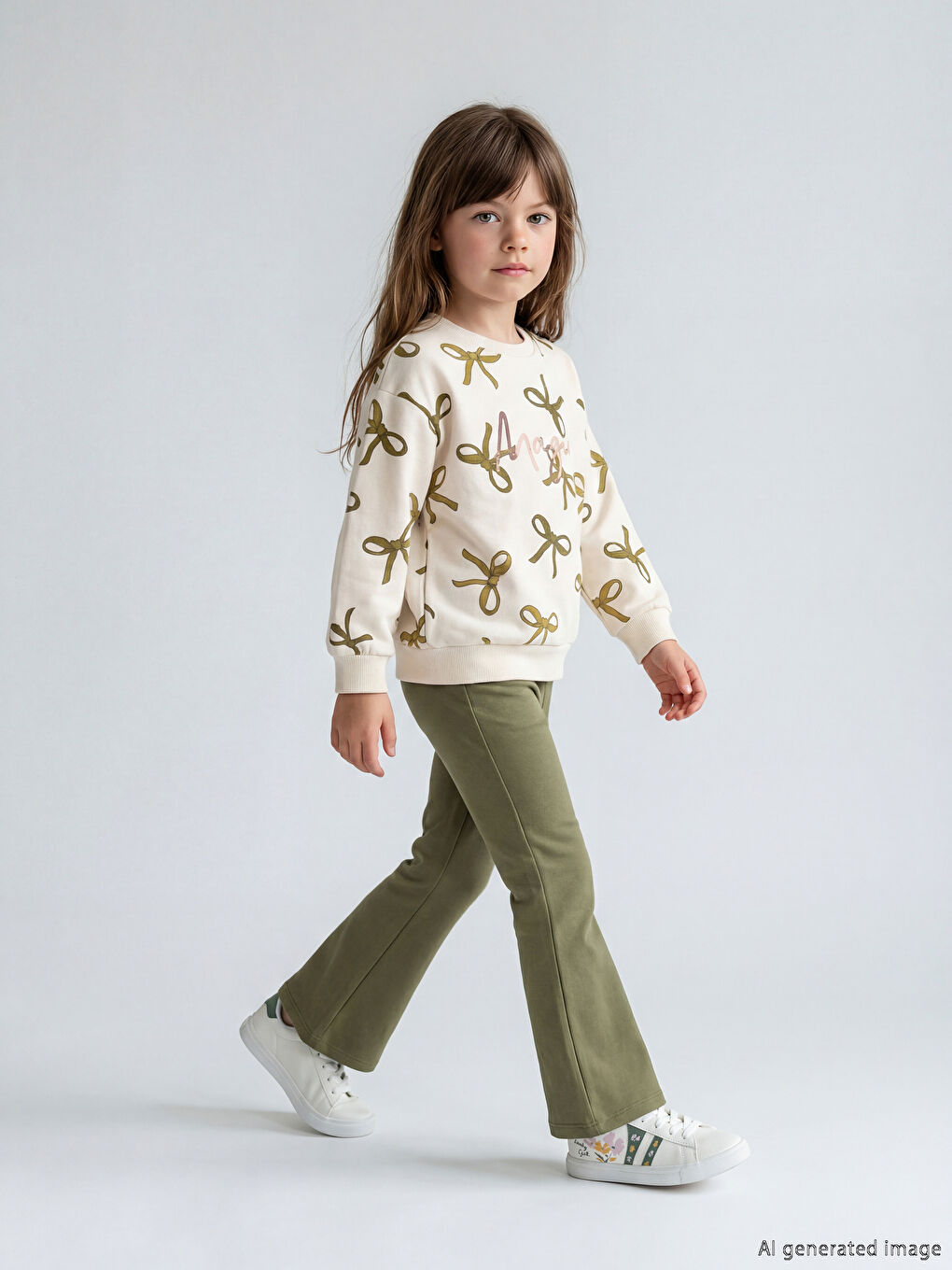 Sweat-shirt à motif nœud et ensemble de leggings évasés pour filles