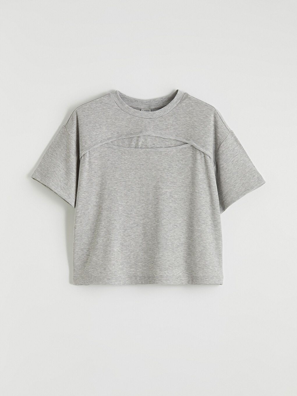 Gri Bisiklet Yaka Pencere Detaylı Kız Çocuk Tişört