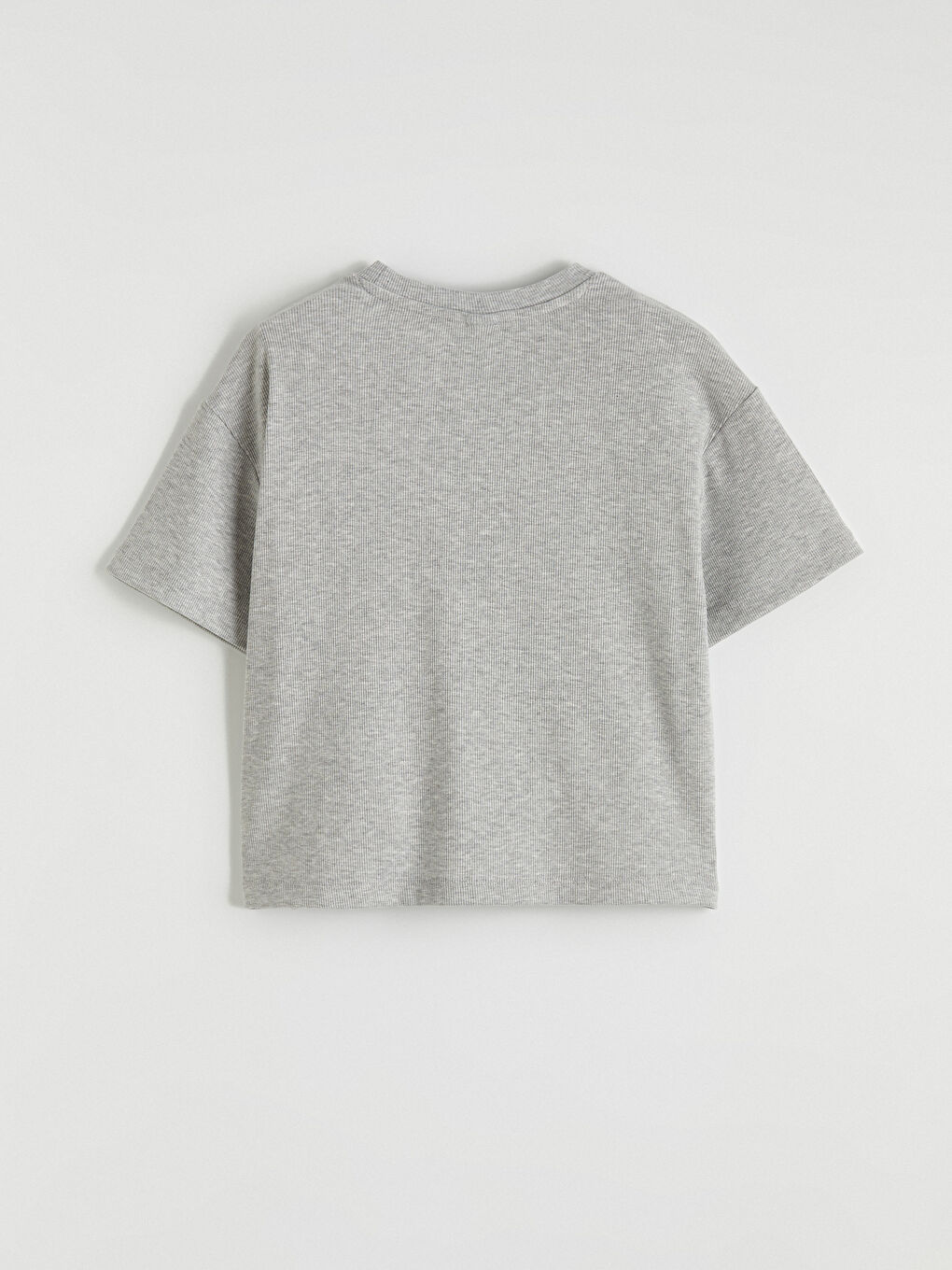 Gri Bisiklet Yaka Pencere Detaylı Kız Çocuk Tişört-1