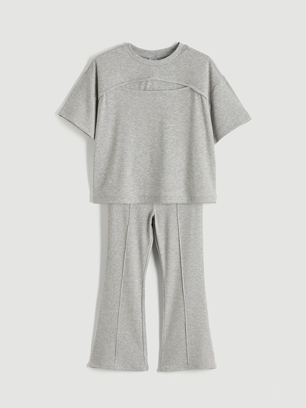 Gri Kısa Kollu Kız Çocuk Tişört ve Tayt