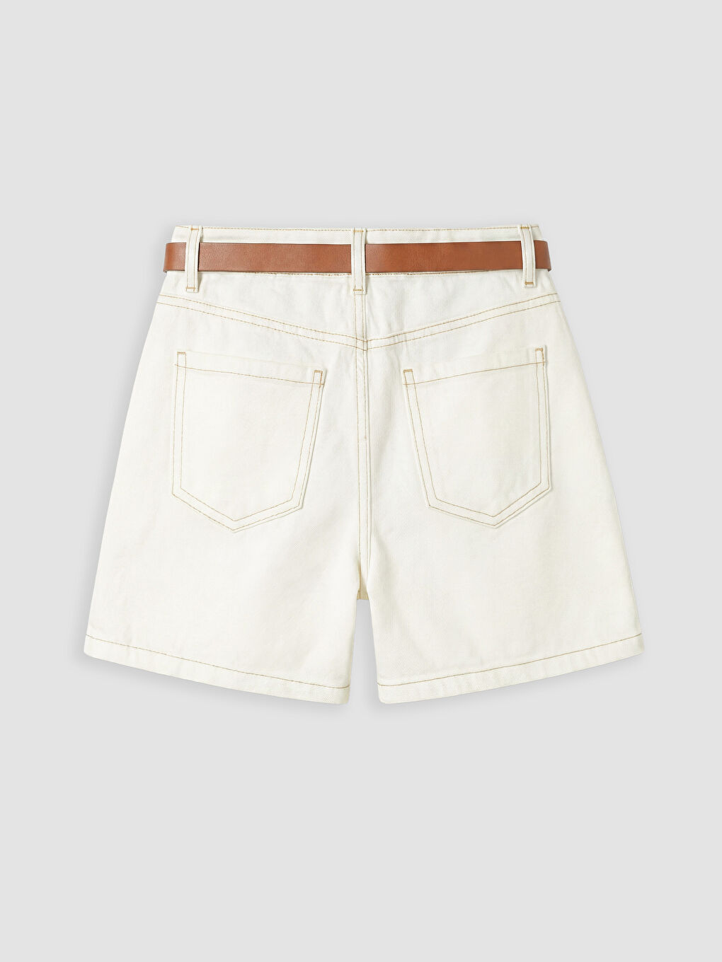 Beyaz Kız Çocuk Jean Şort ve Kemer-1