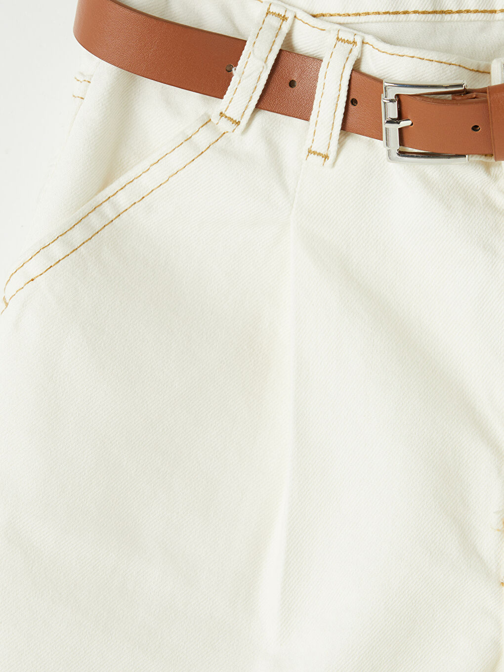 Beyaz Kız Çocuk Jean Şort ve Kemer-2