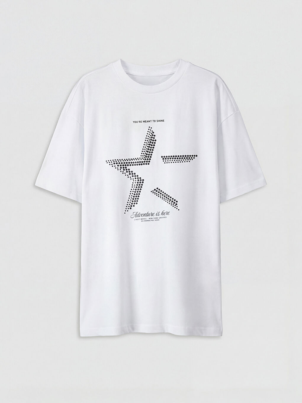 Beyaz Bisiklet Yaka Yıldız Baskılı Kız Çocuk Tişört